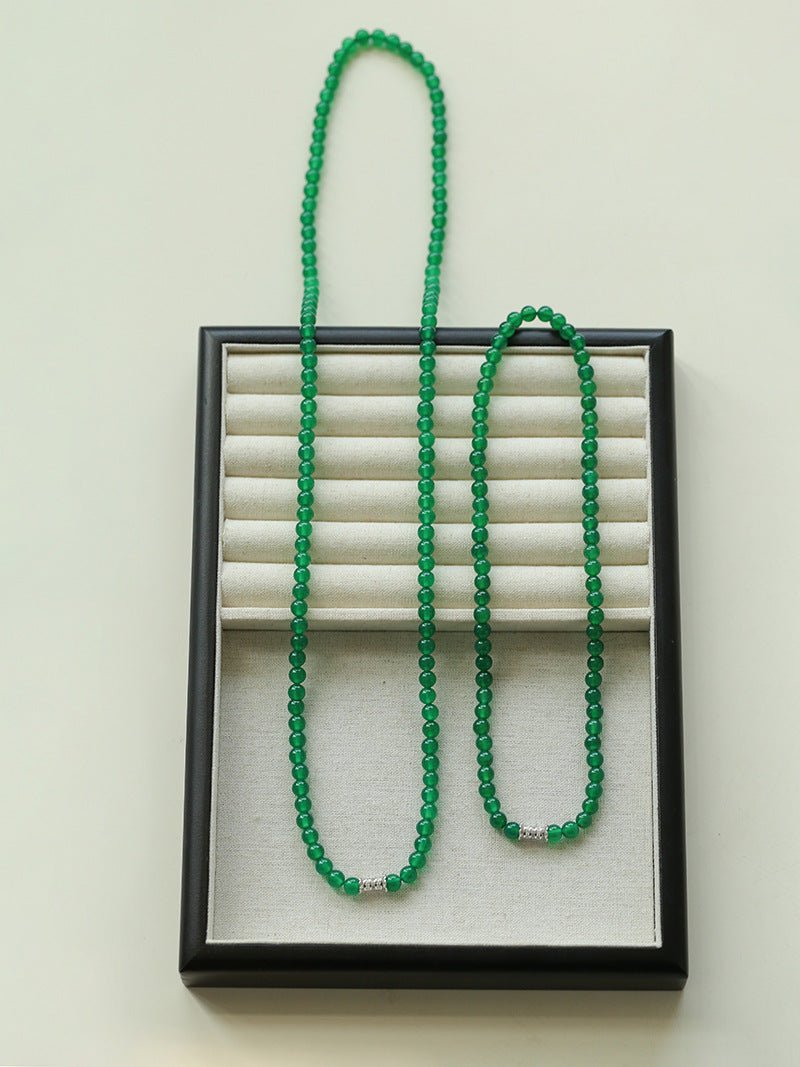 Elegant Elastic Necklace with Zirconia & Green Agate Beads - Perfect for Women's Daily Wear, Parties & Special Occasions