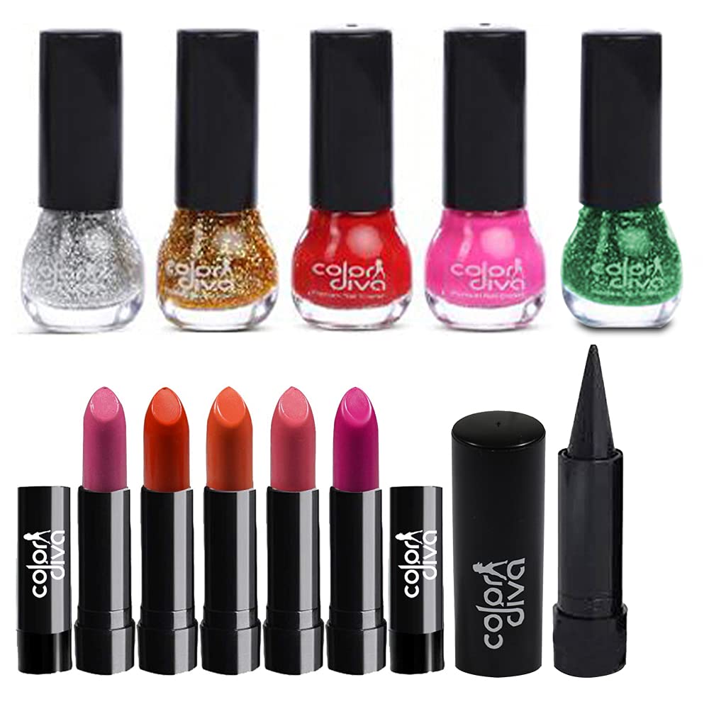 Adbeni 11-Piece Makeup Combo Set - Long-Lasting Lipstick, Nail Polish & Eyeliner Kajal (GC1432) | Perfect for Daily Use, Parties & Gifting