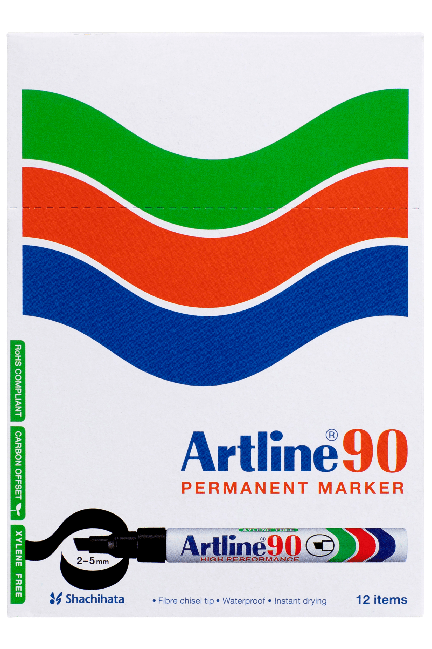 Artline 90 Permanent Marker 5mm Chisel Tip - Pack of 12 Green Ink Markers for Office, School, Art Projects & DIY Crafts