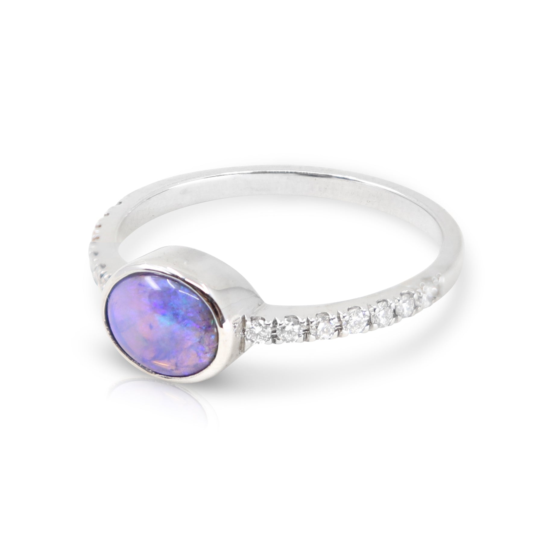 Exquisite White Gold Coober Pedy Black Opal & Diamond Ring for Women | Elegant Jewelry Gift for Anniversary, Engagement & Special Occasions