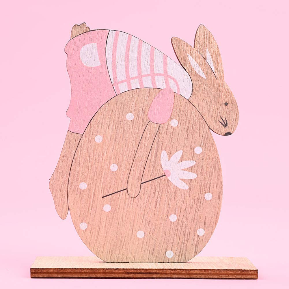 Wooden Easter Bunny Egg Pendant - Handcrafted Pink Tabletop Decoration for Easter Party, Spring Home Decor, Baby Shower & Holiday Celebration