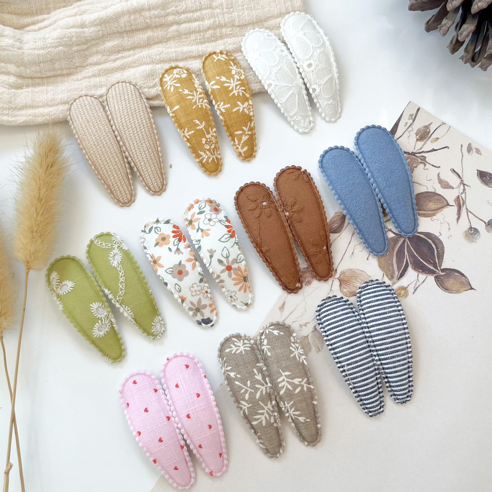 20Pcs Spring Floral Embroidered Hair Clips for Girls - Non-Slip Snap Barrettes for Toddlers & Kids | Perfect for School, Parties & Daily Hair Styling