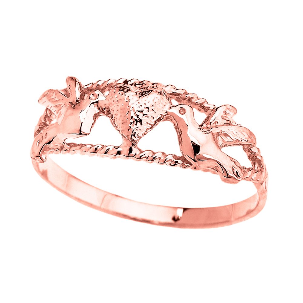 10K Rose Gold Lovebirds Heart Ring for Women - Elegant Couple Promise Ring - Perfect for Anniversaries, Engagements & Romantic Gifts