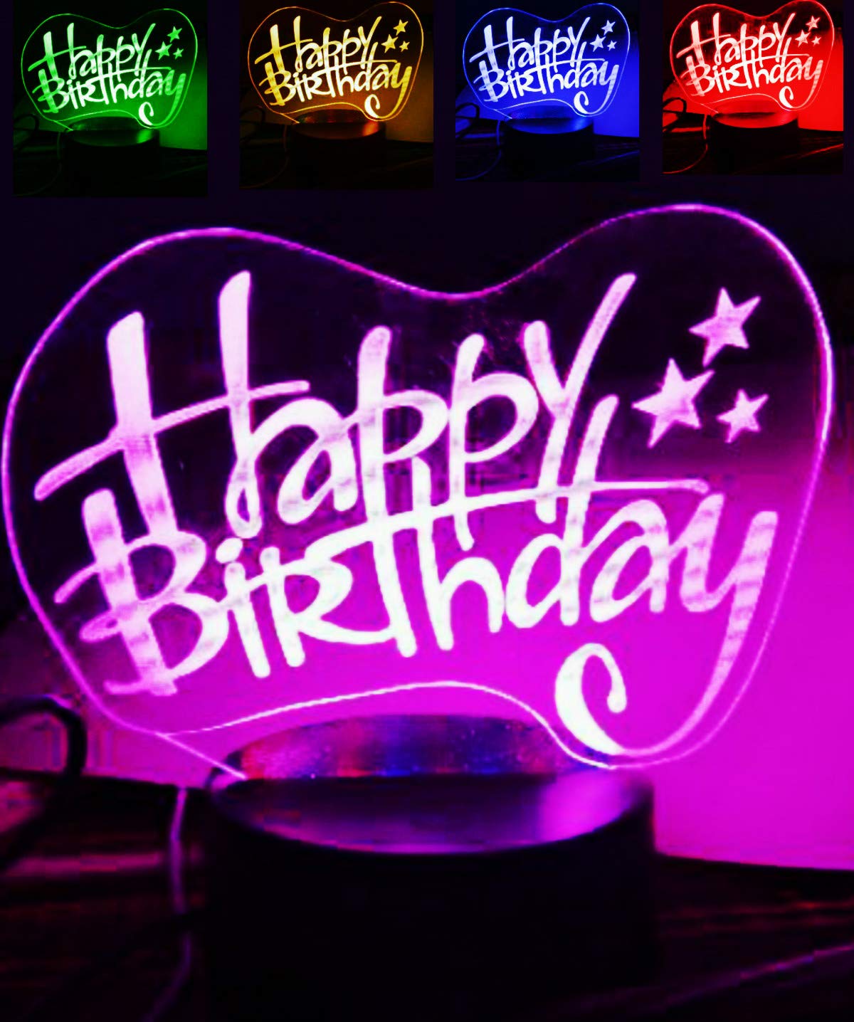 3D Happy Birthday LED Night Light with Touch Switch - 7 Color Changing Table Lamp for Kids Room, Home Decor, Christmas Gift, Party & Bedroom Ambiance