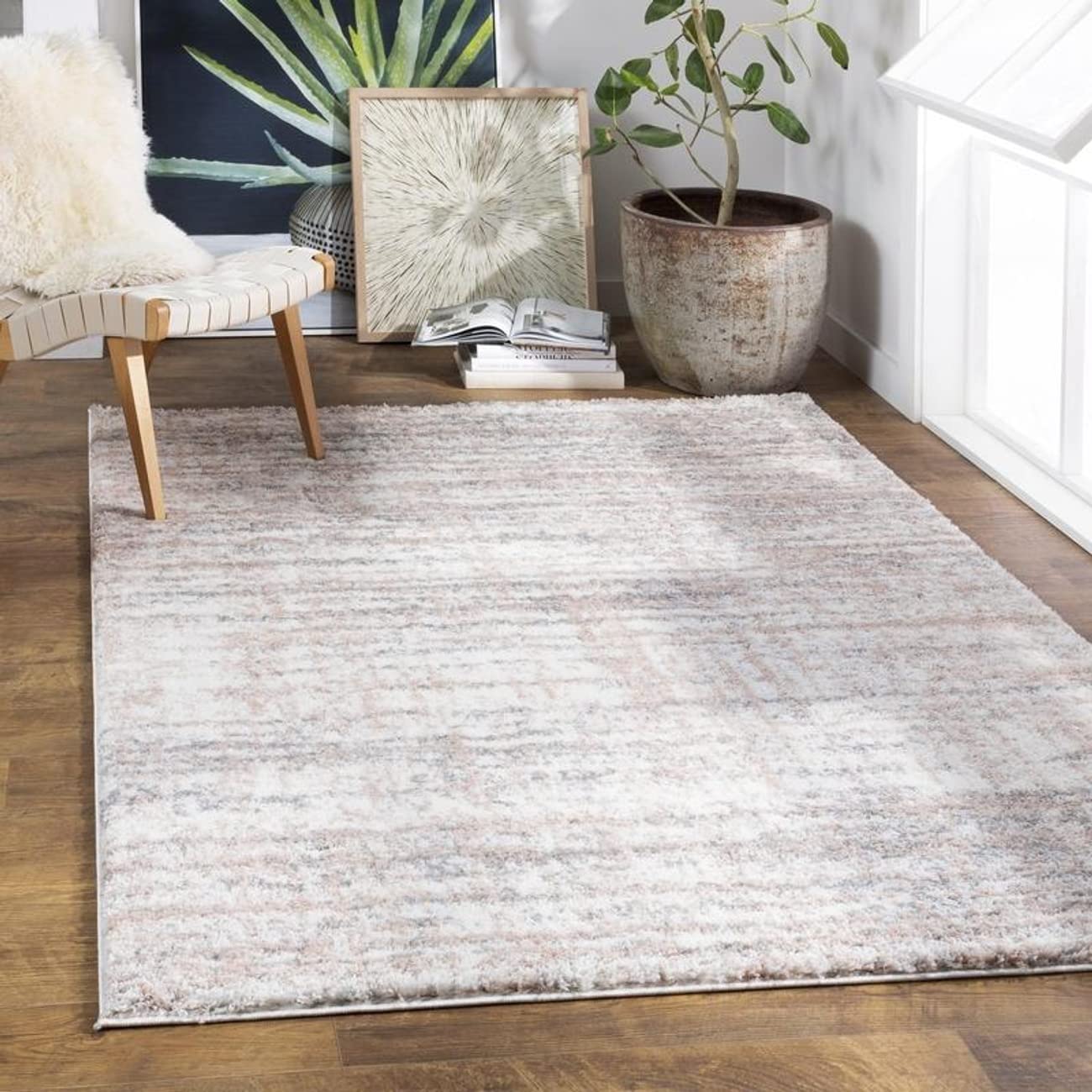 Mark&Day 7x9 Ilpendam Shag Area Rug - Soft Pale Pink Carpet for Living Room, Bedroom, Kitchen - 6'7