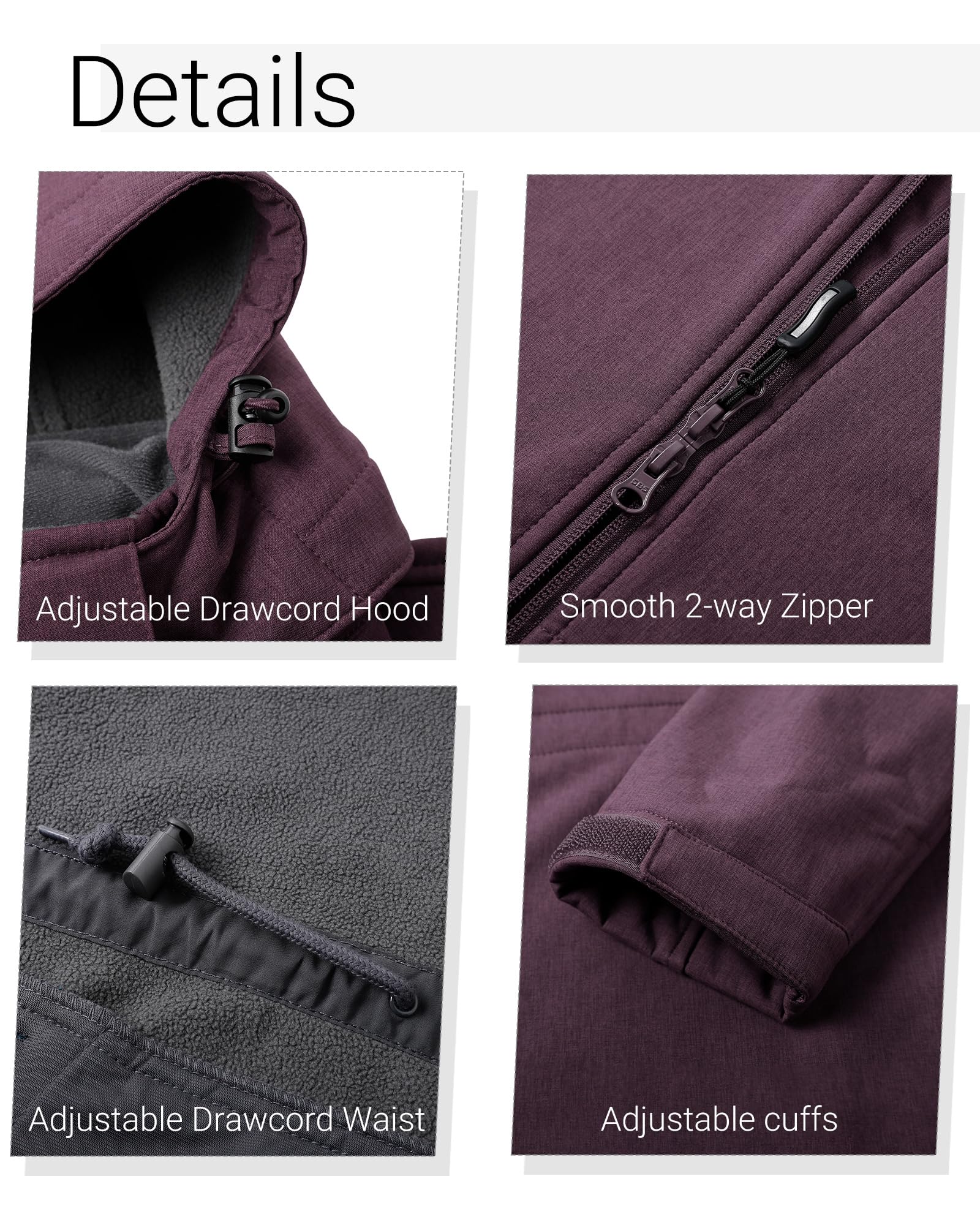 Outdoor Ventures Women's Softshell Jacket with Removable Hood, Fleece Lined Windbreaker, Insulated Long Warm Rain Jacket for Hiking, Camping & Winter Outdoor Activities
