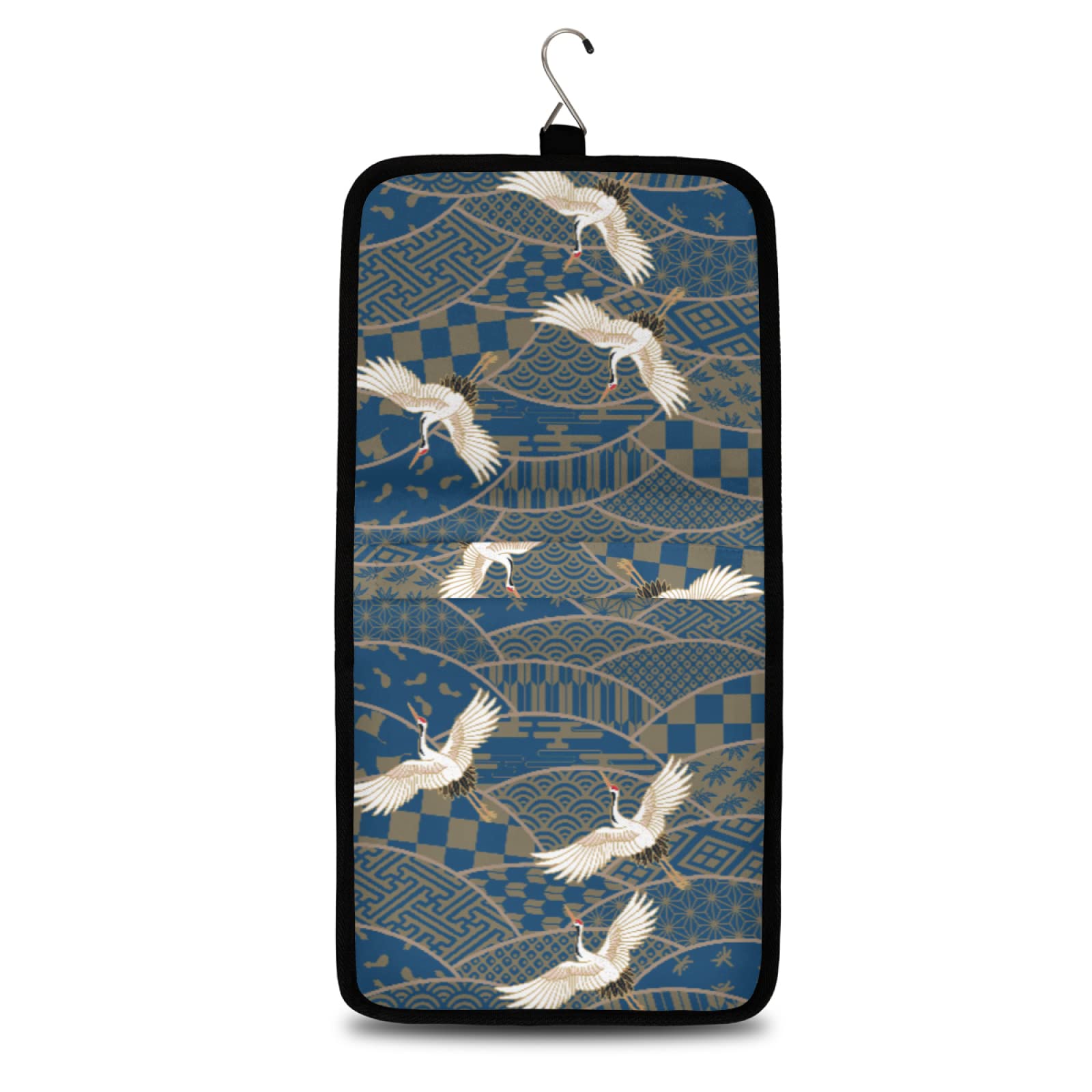 Japanese Traditional Crane Hanging Toiletry Bag - Waterproof Travel Cosmetic Organizer with Sturdy Hook for Makeup, Shower & Travel Essentials | Perfect for Gym, Camping & Business Trips