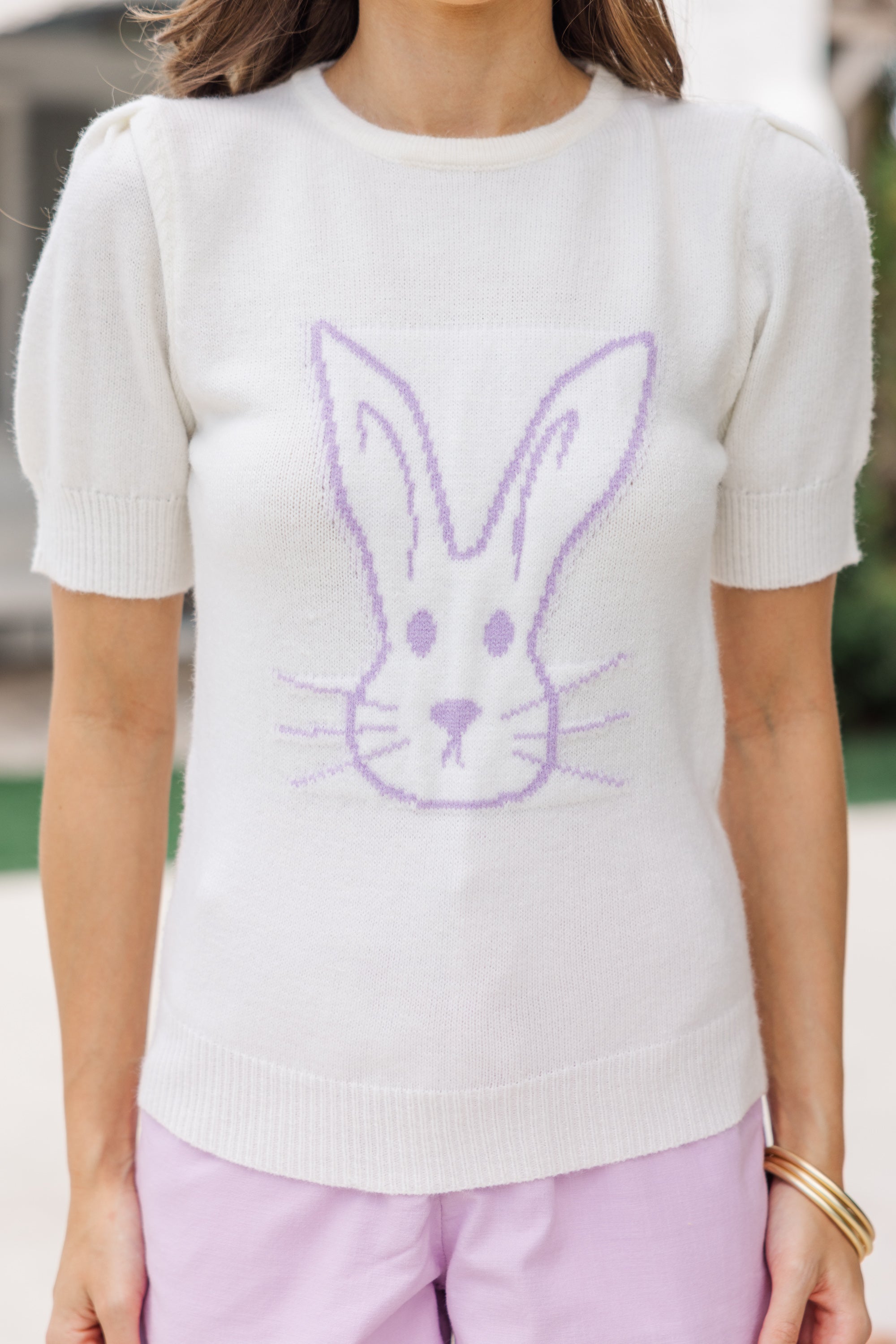 Cozy Lavender Bunny Sweater for Women - Cute Easter & Spring Fashion - Perfect for Casual Outings & Holiday Gatherings