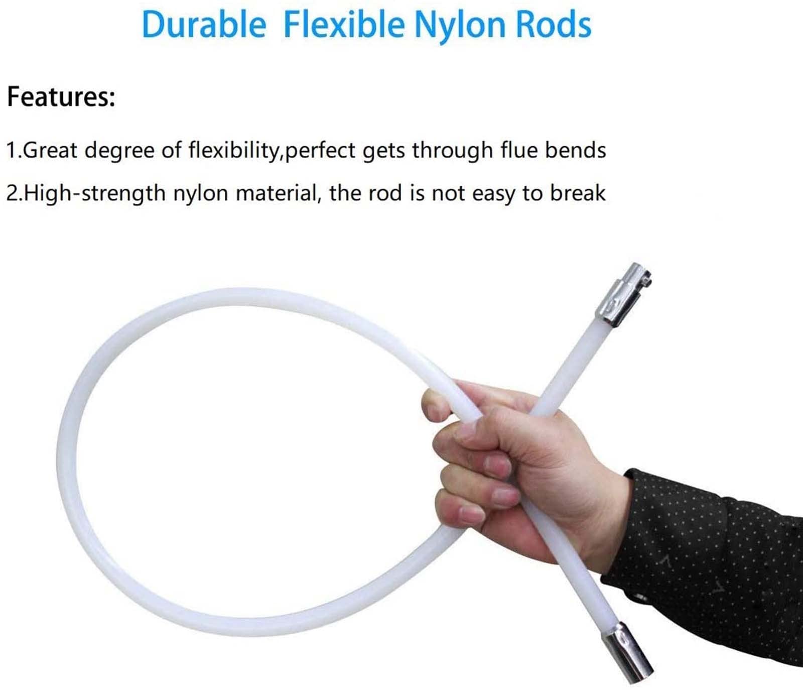 6/8/10/12 FT Flexible Nylon Chimney Cleaning Brush Kit with Extension Rods - Rotating Fireplace Sweep Tool Set for Wood Stove, Pellet Stove & Fireplace Maintenance (Perfect for Homeowners & Professional Chimney Sweeps)