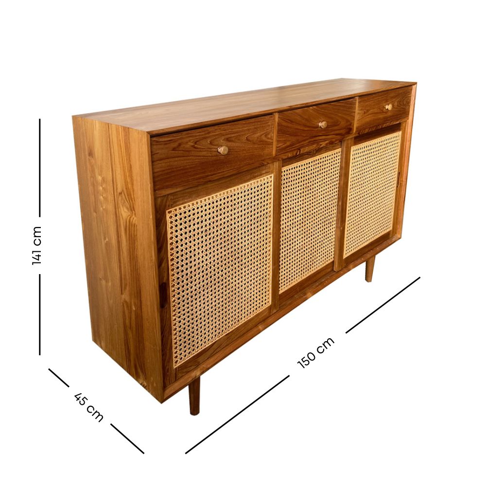 Bruno Rattan Sideboard - Modern Woven Storage Cabinet for Living Room, Dining Room & Entryway - Stylish Home Decor & Organizer for Small Spaces