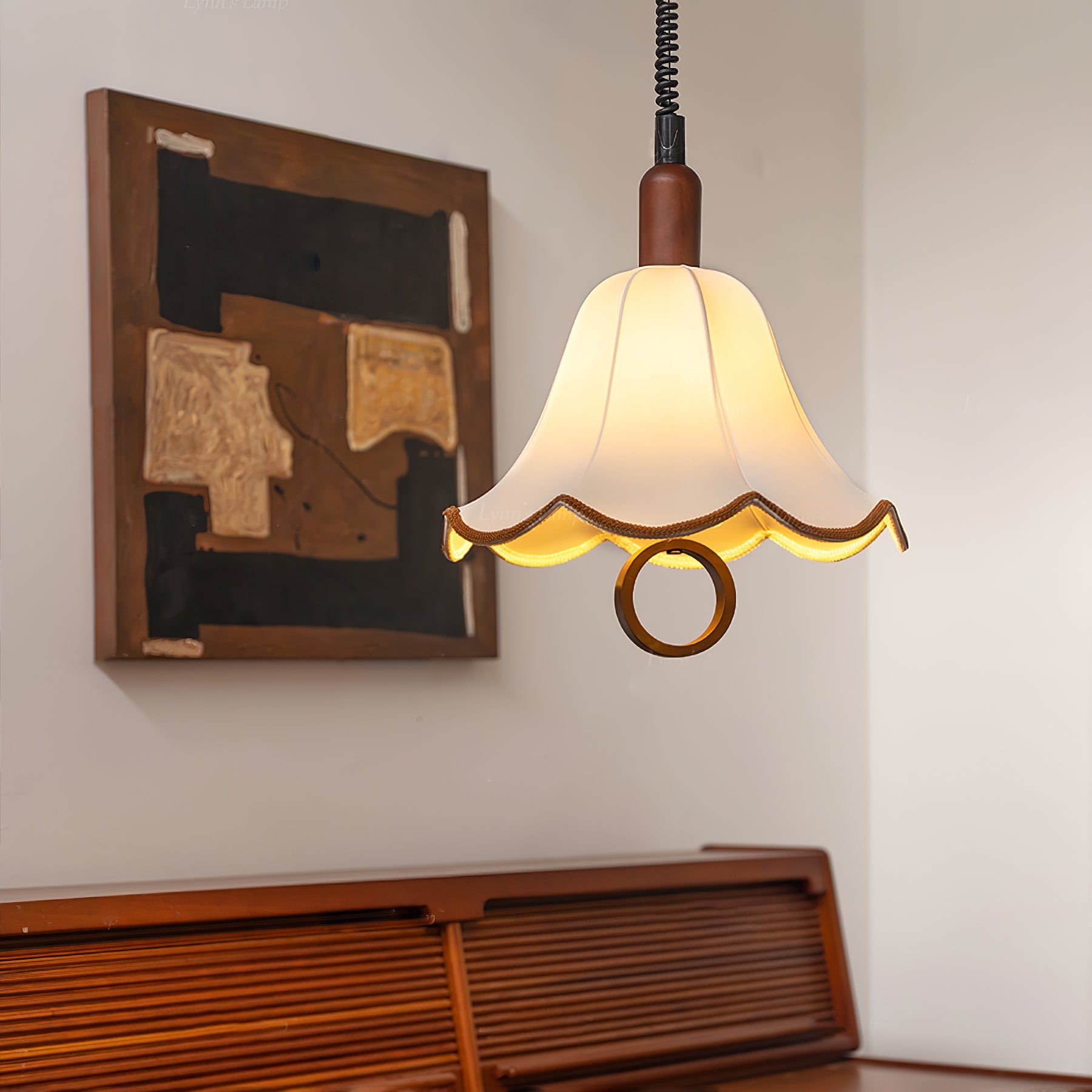 Modern Eryn Fabric Pendant Light - Handmade Rattan Hanging Lamp with Natural Woven Shade for Dining Room, Kitchen Island, Bedroom & Living Room Decoration