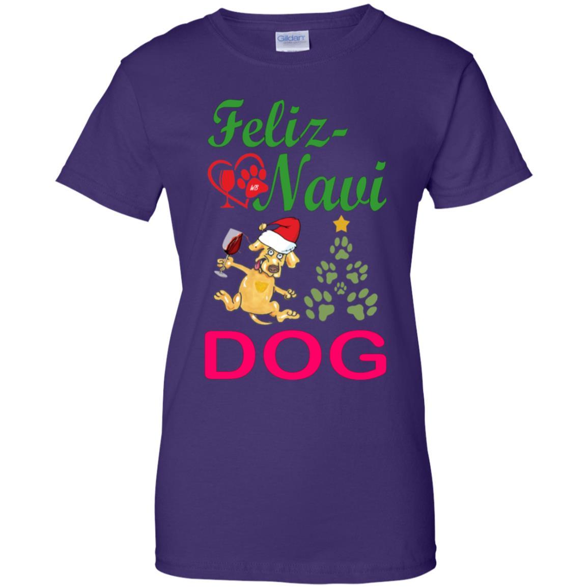 Feliz Navidad Dog Lovers 100% Cotton T-Shirt - Green & Red Holiday Christmas Gift for Women | Casual Wear, Party Outfit, Festive Apparel