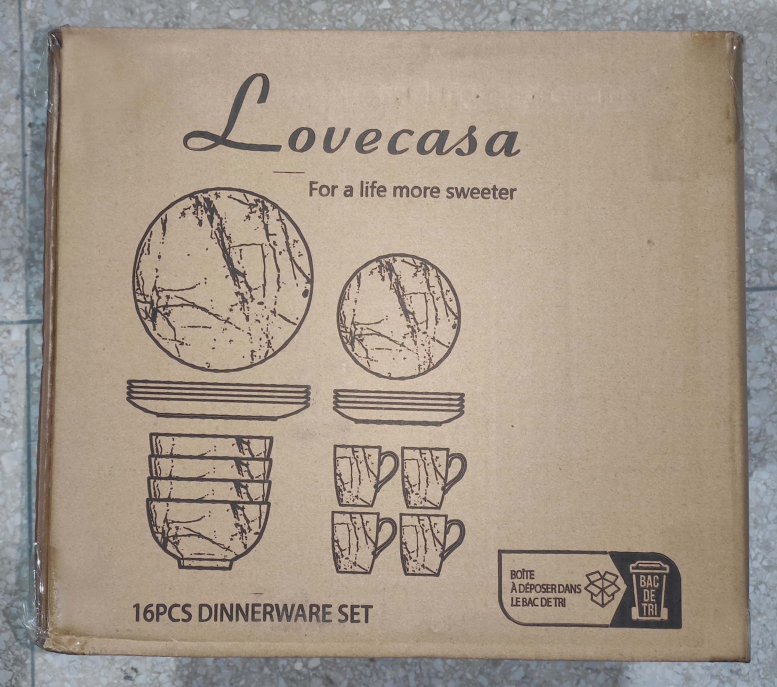 LOVECASA 32-Piece White Porcelain Dinnerware Set with Gold Splash for 8 - Dishwasher & Microwave Safe for Everyday Dining
