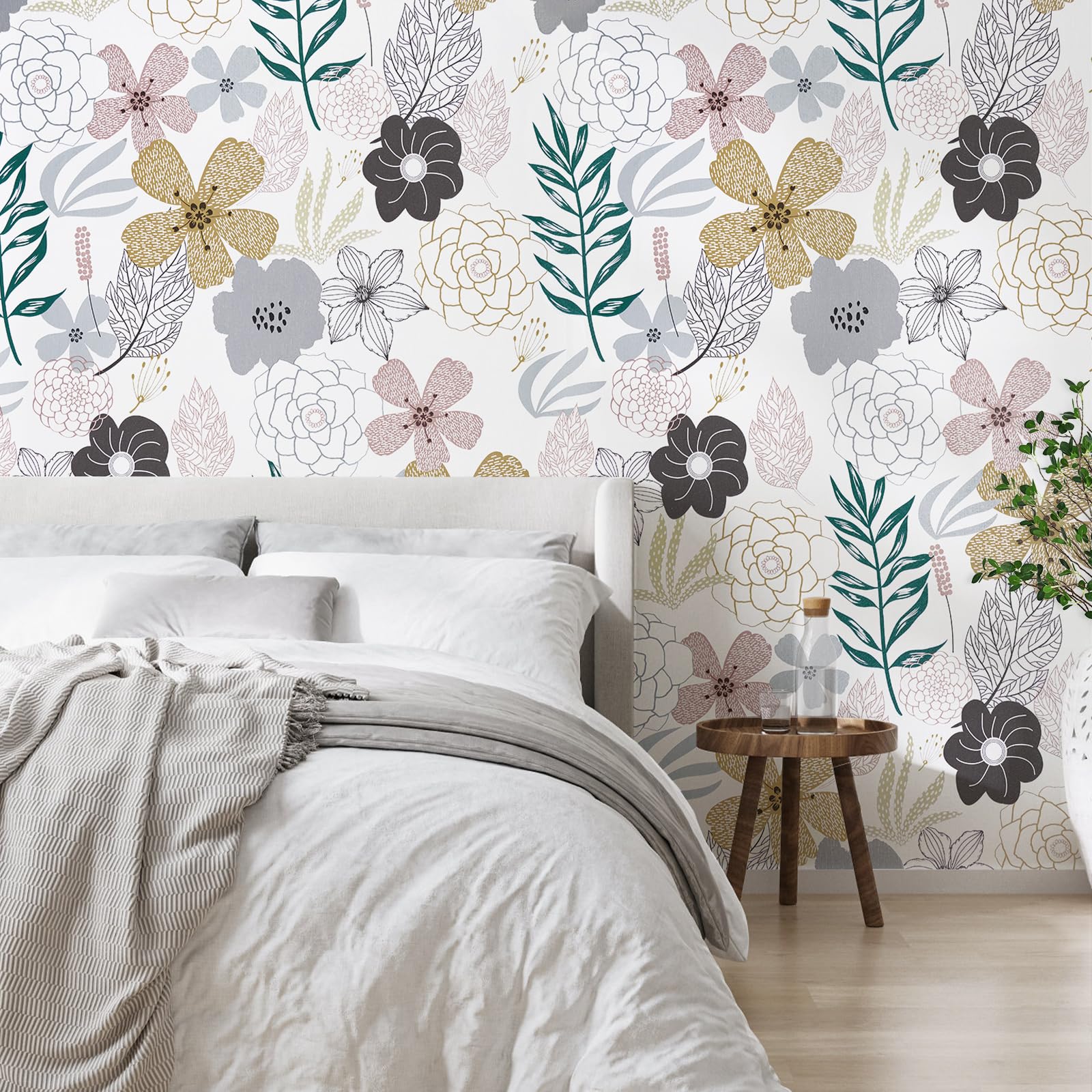 Floral Peel and Stick Wallpaper - Pink Perennial Blooms Self-Adhesive Vinyl, 17.71'' x 118'' Removable Waterproof Contact Paper for Bathroom, Cabinet & Home Decor | Easy DIY Wall Covering for Bedroom, Kitchen Backsplash & Furniture Makeover