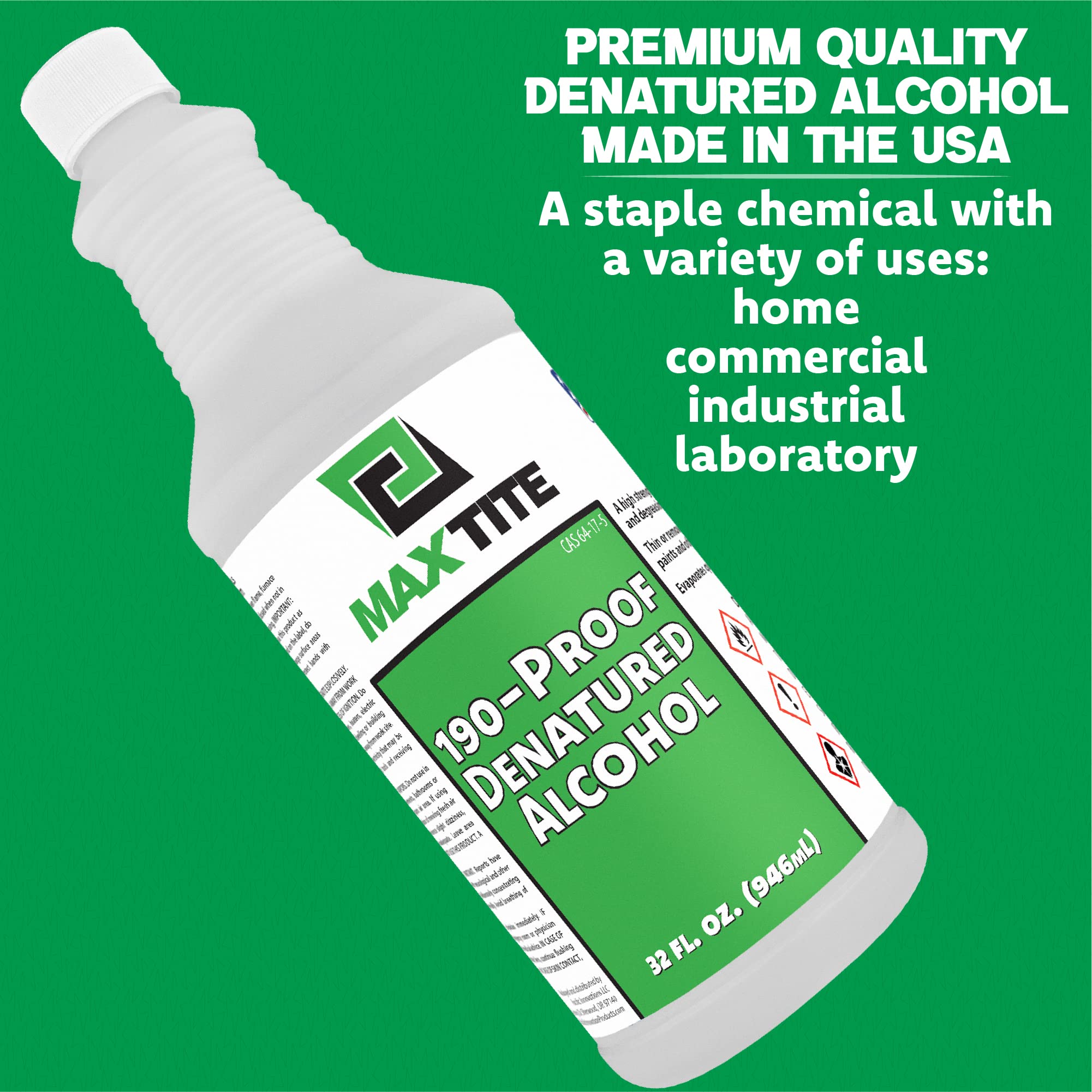 190-Proof Virgin Denatured Alcohol - 4 Gallons Total (16 x 32oz Bottles) | High-Purity Solvent for Cleaning, Labs & DIY Projects | Industrial & Home Use