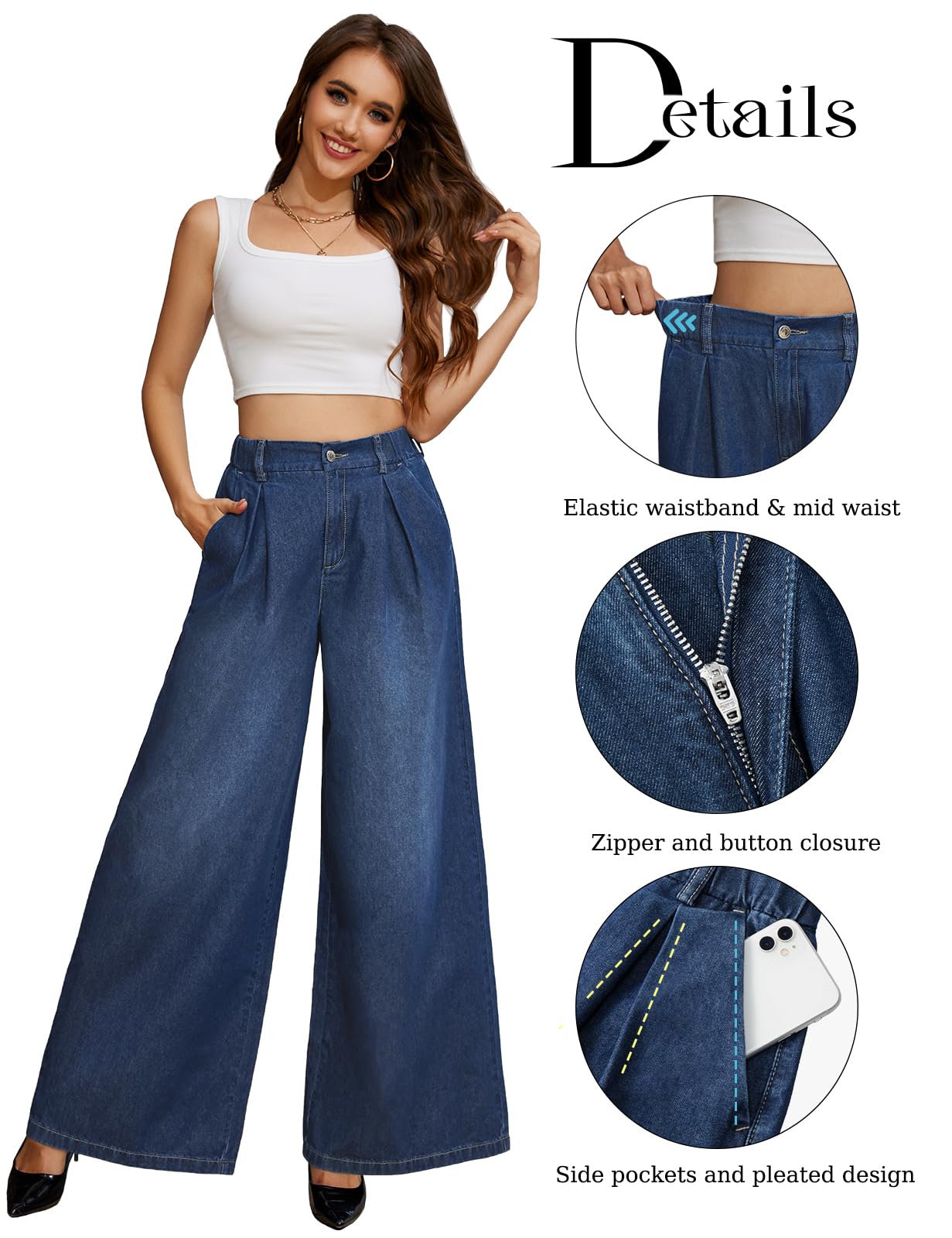 Tapata Women's High Waist Wide Leg Jeans - 24