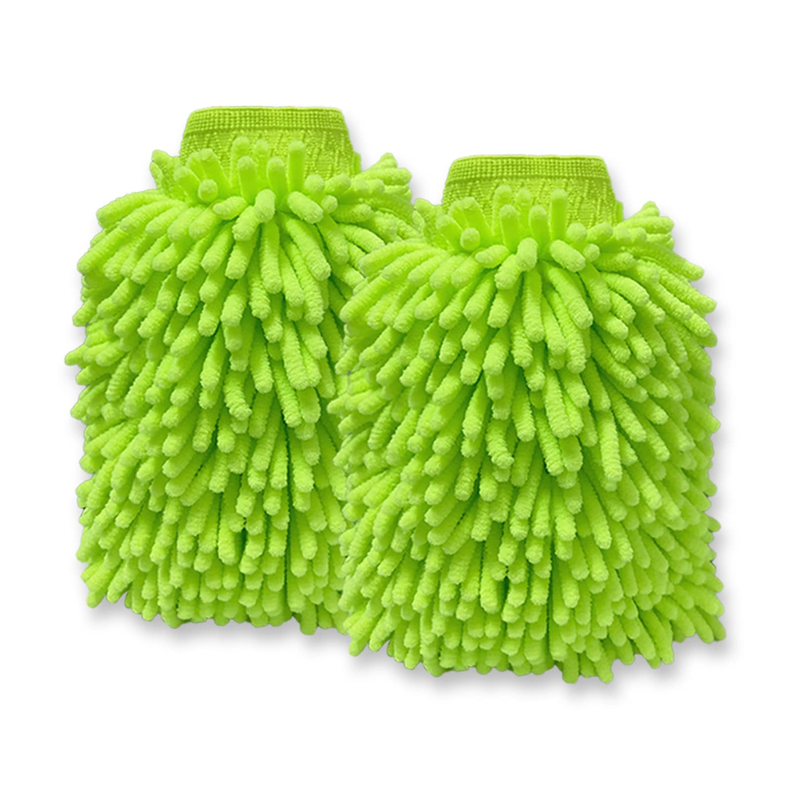 Premium Chenille Microfiber Car Wash Mitt - Scratch-Free Cleaning Gloves for Cars, Trucks & SUVs (2-Pack, Green) - Gentle Hand Wash & Wax Application
