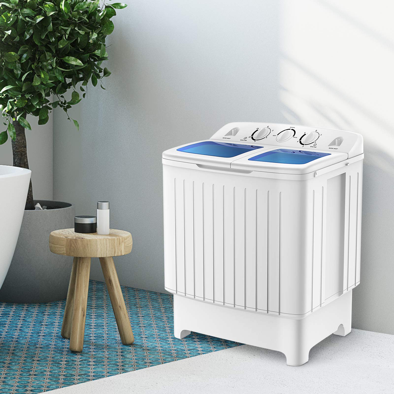 ARLIME 20lbs Portable Twin Tub Washing Machine with Drain Pump - Semi-Automatic Compact Washer (12lbs) & Spinner (8lbs) - Perfect for Apartments, Dorms, RV & Camping - Ideal for Small Spaces, Travel & Off-Grid Living