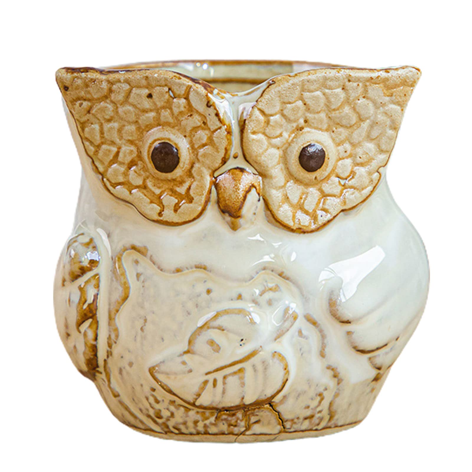 Cute Cartoon Owl Ceramic Succulent Planter with Drainage Hole - Decorative Flower Pot for Office, Home & Garden Plants | Perfect for Succulents, Cacti & Small Indoor Plants