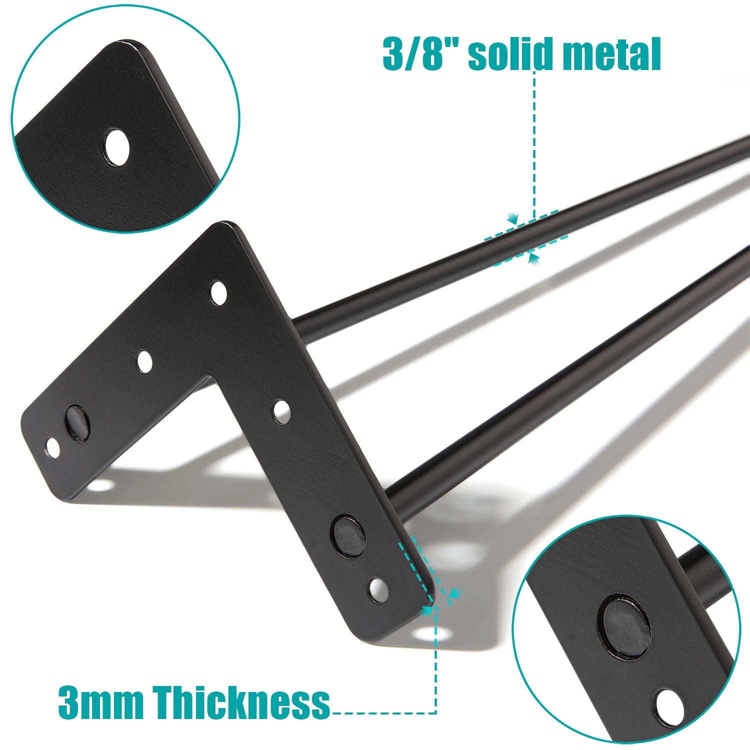 MSOBAIW 20 Inch Black Hairpin Table Legs - Mid Century Modern Style Metal Furniture Legs for DIY Coffee Tables, End Tables, Benches, Chairs & Stools - 3/8