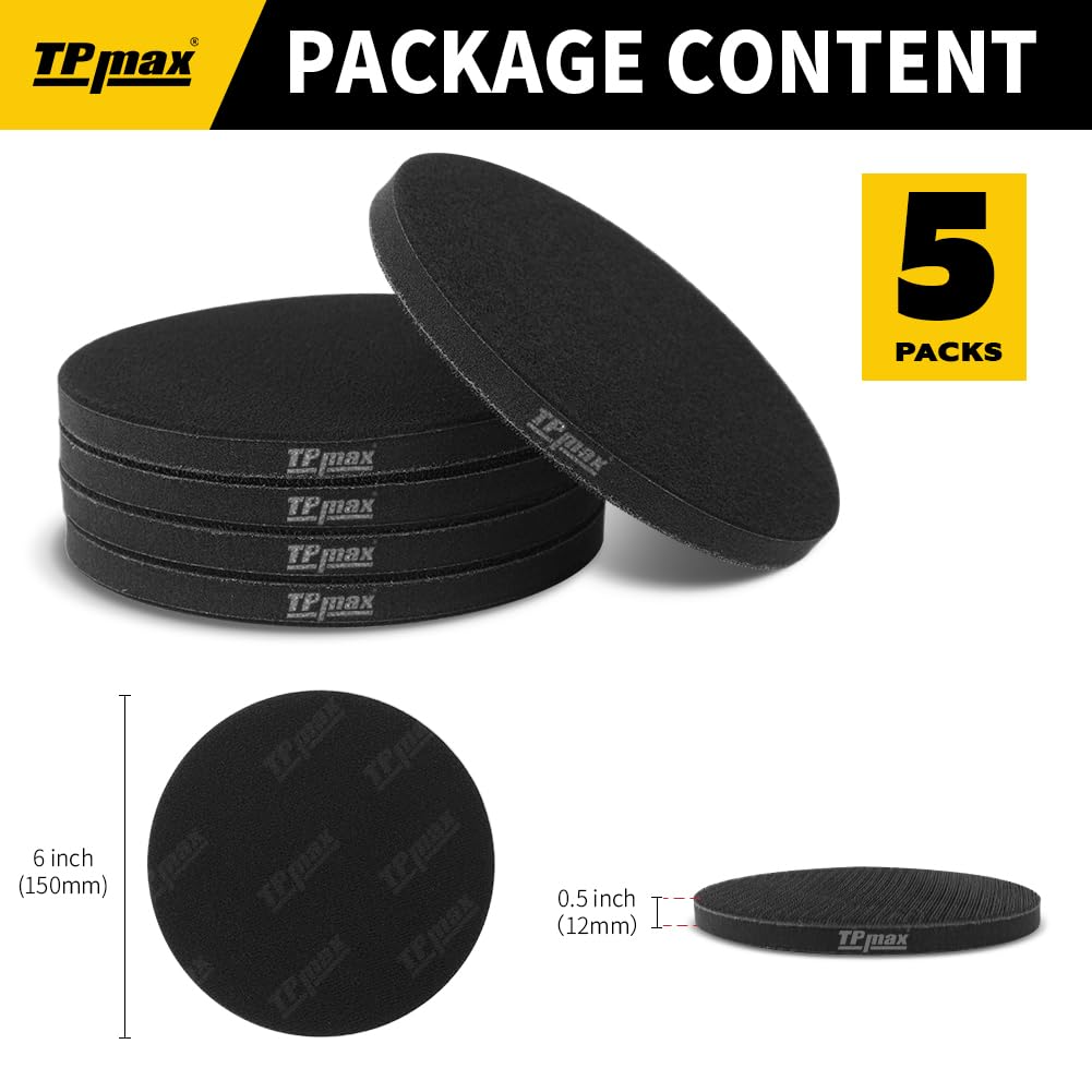 5 Pack 6 Inch Hook and Loop Sanding Interface Pads - Soft Density Sponge Cushion Buffer Backing Pads for Orbital Sander, Woodworking, Metal Polishing & DIY Projects - Perfect for Smoothing Wood, Removing Paint & Surface Preparation