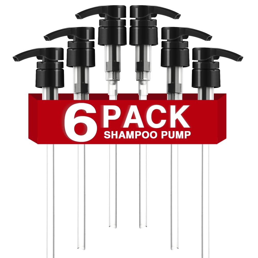 6-Pack Black Shampoo & Conditioner Pump Dispensers - Leak-Proof for Body Wash, Lotion & Hair Care - Fits 1 Liter/33.8 Oz Bottles - Perfect for Bathroom, Salon & Travel Use