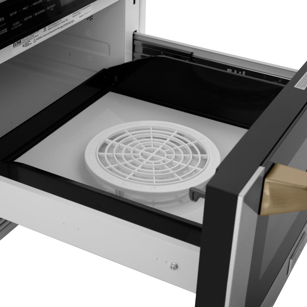 ZLINE Autograph Edition 24 Inch Built-In Microwave Drawer - 1.2 cu.ft Stainless Steel with Champagne Bronze Accents - Traditional Handle Design - Perfect for Modern Kitchens & Luxury Homes (MWDZ 1 H CB)