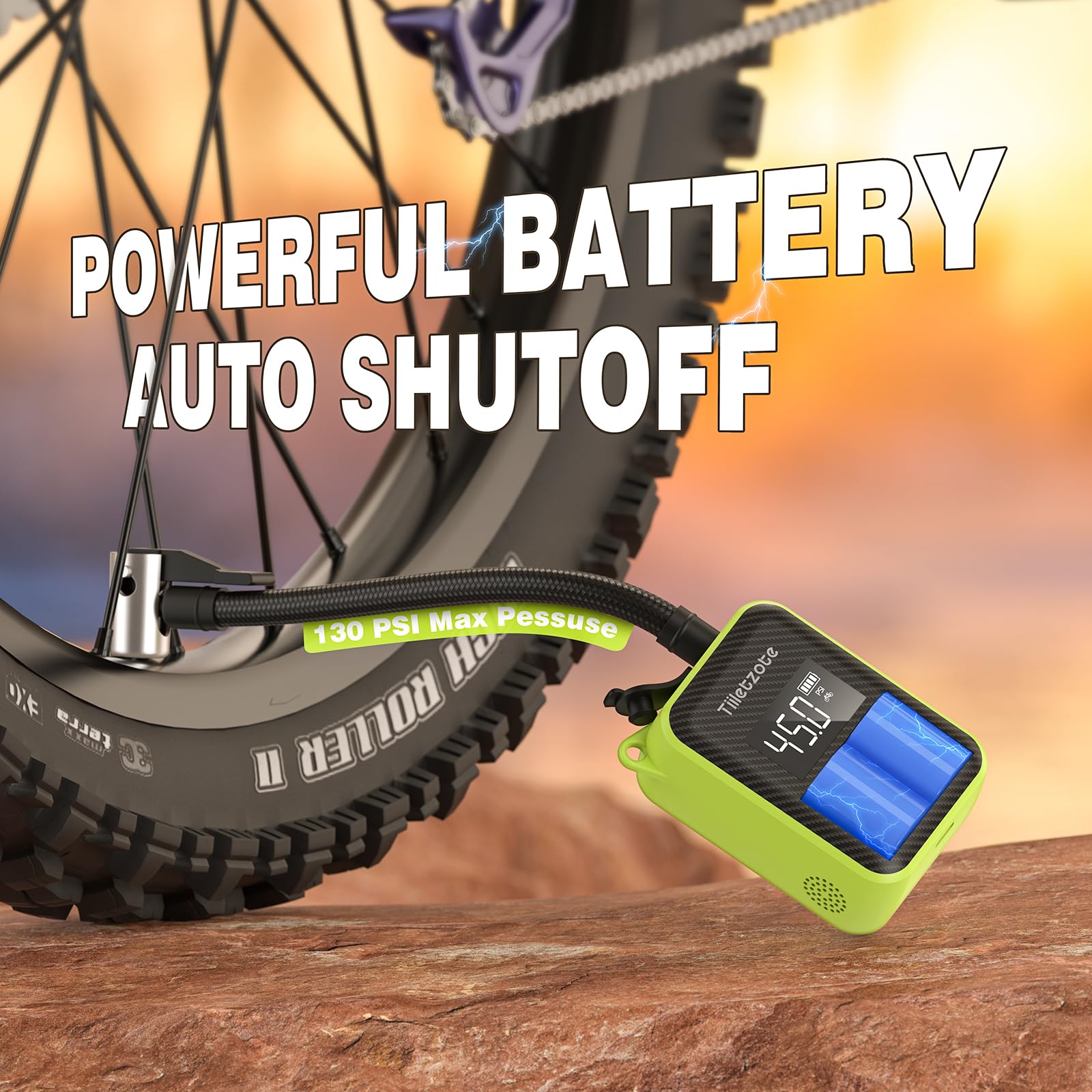 130 PSI Electric Mini Bike Pump - Portable Rechargeable Bicycle Tire Inflator with Gauge & Auto-Shutoff | Presta & Schrader Valve Compatible | Perfect for Mountain, Road & City Bikes | Ideal for Commuting, Cycling Trips & Emergency Repairs