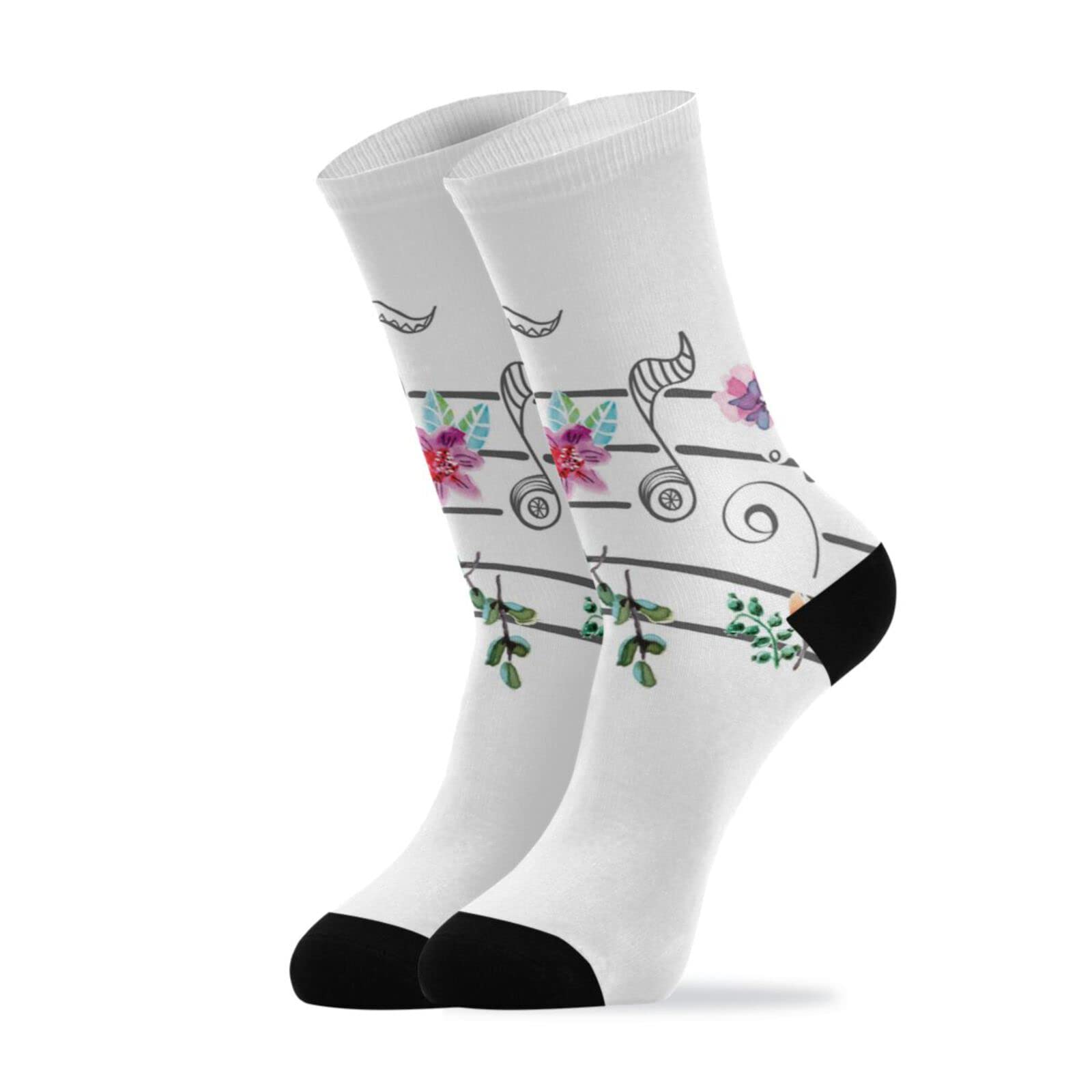 Bolaz 2 Packs Unisex Vintage Record Player Socks - Floral Design, Breathable Cotton Crew Socks for Men & Women - High Ankle Casual Socks for Music Lovers, Gift Ideas, Daily Wear & Retro Fashion