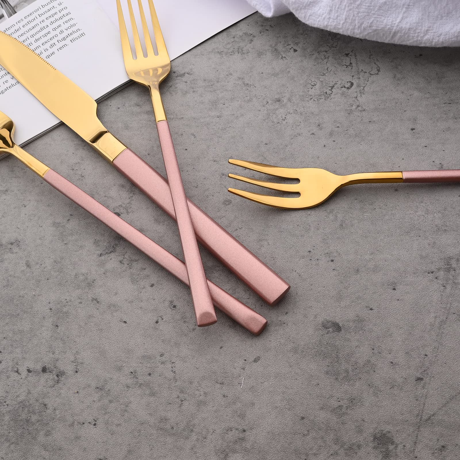 Premium 20-Piece Pink Gold Flatware Set - Stainless Steel Mirror Polished Utensils with Matte Handle (4-Person Setting) - Includes Knives, Forks & Spoons - Dishwasher Safe for Home, Kitchen & Hotel Use - Elegant Dinnerware for Weddings, Parties & Fine Dining