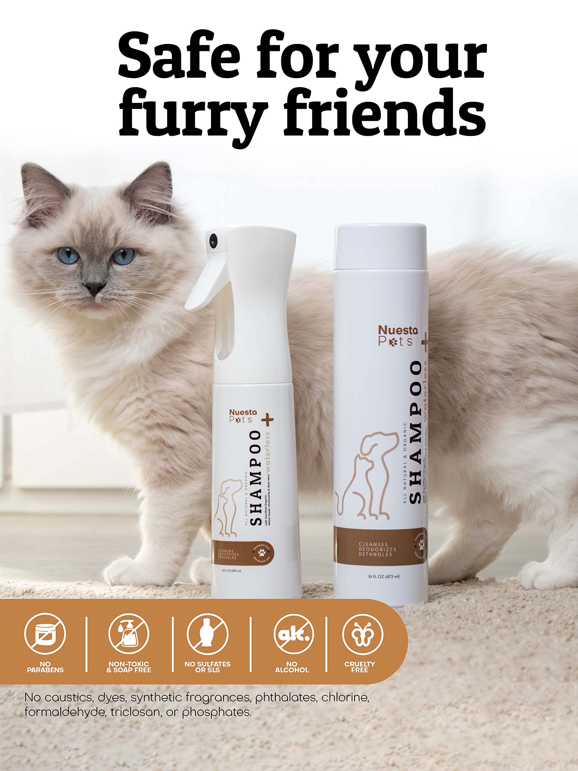 Hypoallergenic Waterless Shampoo for Dogs & Cats with Sensitive Skin - Oatmeal & Aloe Vera No-Rinse Pet Shampoo, Moisturizer, Conditioner & Deodorizer - Gentle Rinse-Free Bath Solution for Puppies, Kittens & Allergies - Perfect for Travel, Grooming & Quick Cleanups