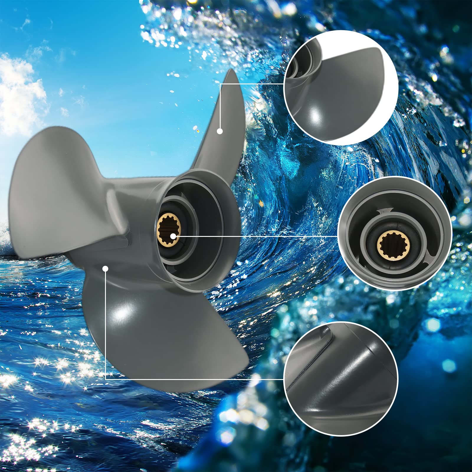 Jetman 3-Blade Aluminum Outboard Propeller for Honda 35HP-60HP Engines (13 Spline RH) - Durable Boat Accessories for Fishing, Cruising & Watersports
