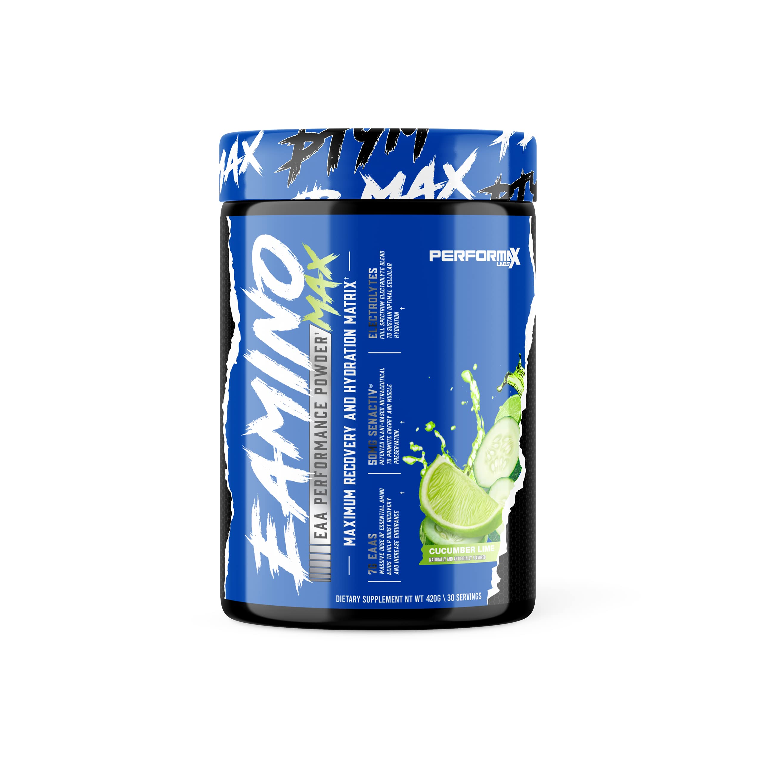 Performax Labs EAminoMax BCAA Amino Acid Powder - 7g BCAA & Essential Amino Acids for Muscle Recovery, Hydration & Endurance | 25 Servings Cucumber Lime Flavor | Post-Workout Supplement for Athletes & Fitness Enthusiasts