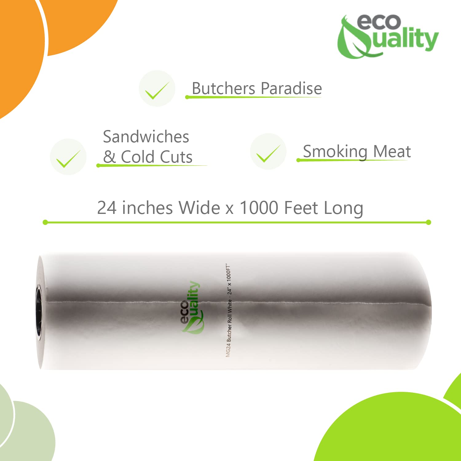 2 Pack EcoQuality Butcher Paper Rolls - 24 Inch x 1000 Feet Food Grade Freezer Paper for Meat Wrapping, BBQ Smoking, Restaurant & Food Service | Heavy Duty Butcher Roll for Commercial & Home Use
