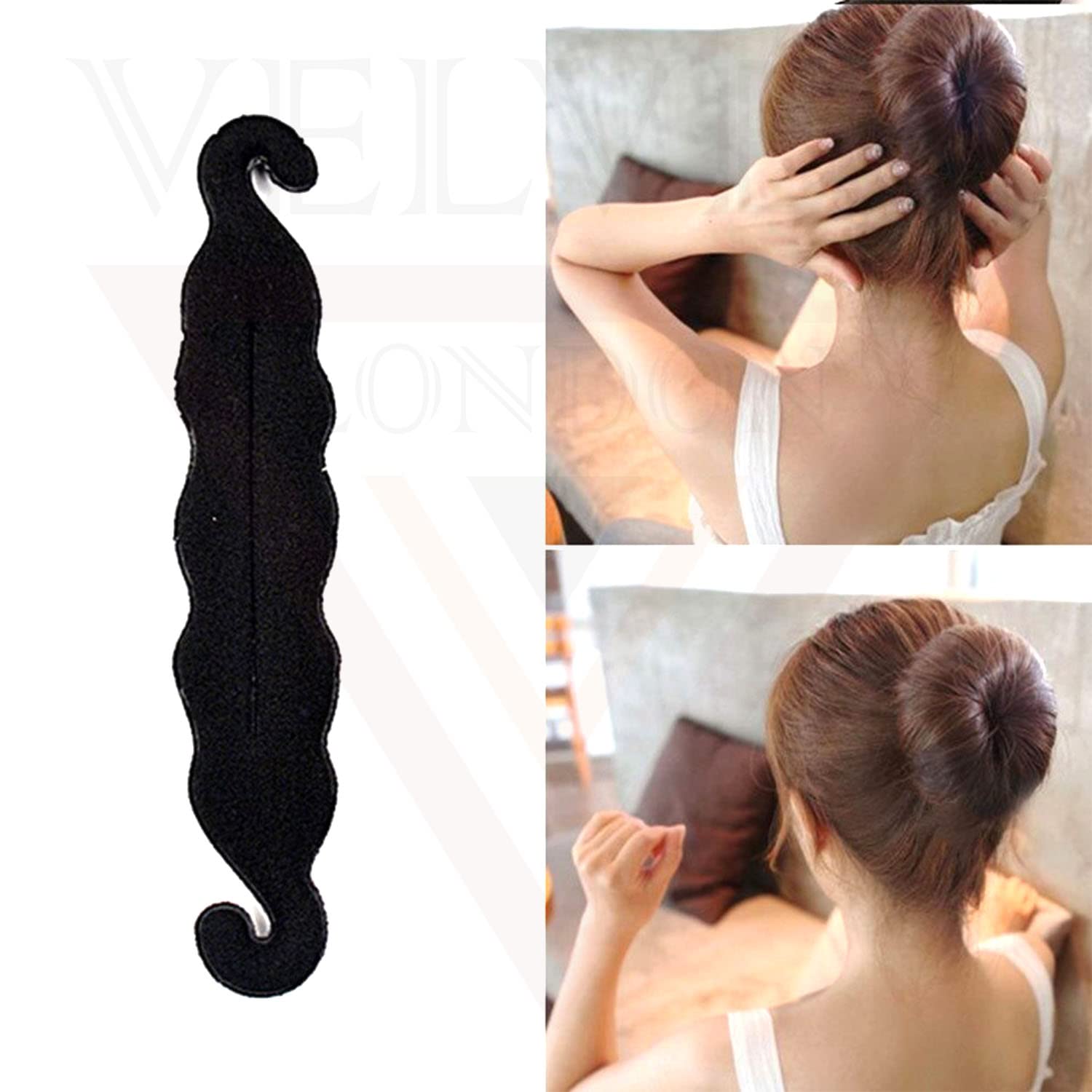 Velvet London 6-Piece Hair Bun Maker Set - Twist Bun Maker, Donut Sponge, Ponytail Holder & French Braiding Tool for Women | Perfect for Updos, Wedding & Party Hairstyles (Black)