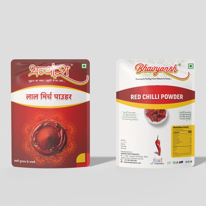 Organic BHAVYANSH Premium Red Chili Powder - 500g | Pure & Spicy Lal Mirchi Powder for Cooking, Curry, BBQ & Indian Cuisine | Gluten-Free & Non-GMO | Perfect for Seasoning, Marinades & Home Cooking
