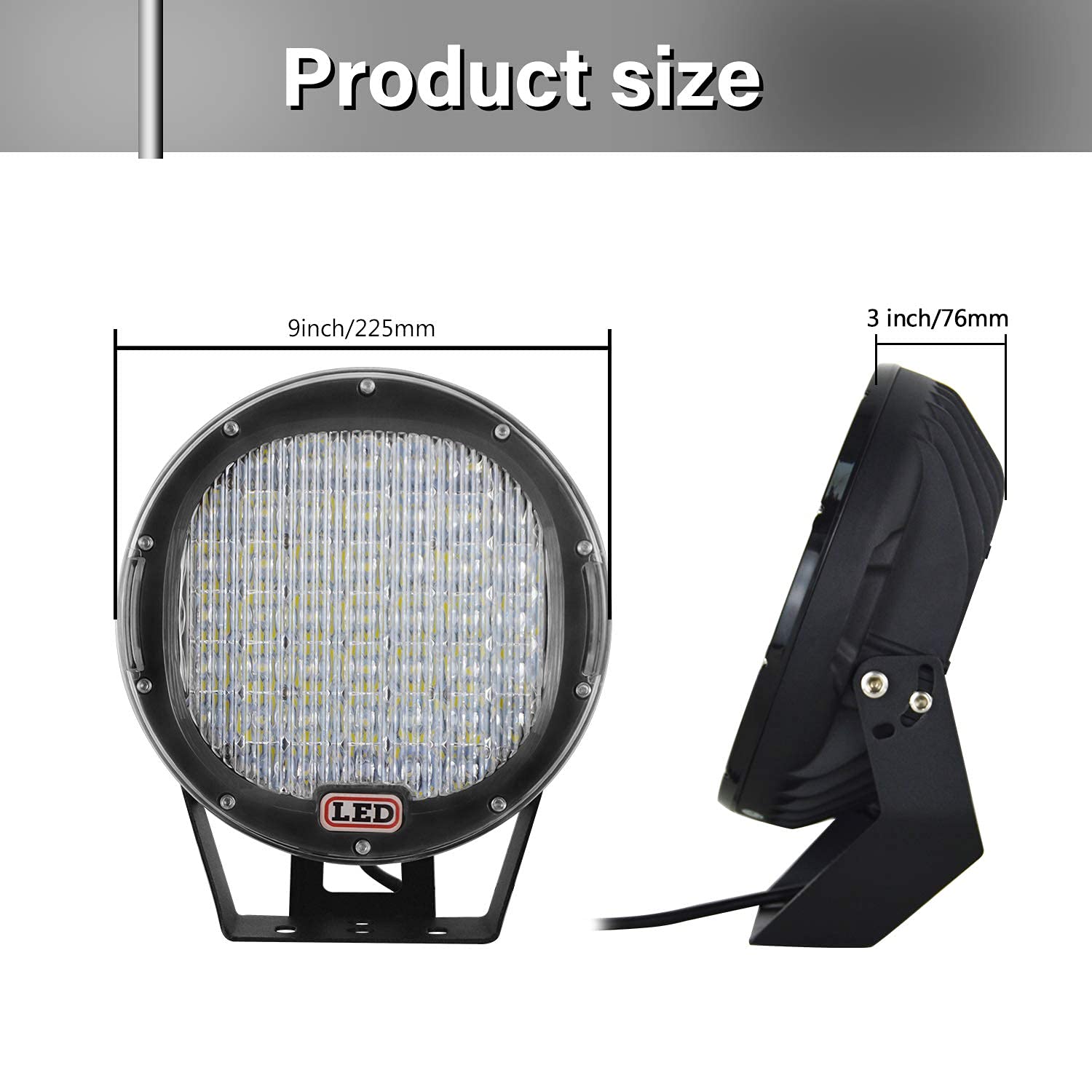 2PCS 225W 9 Inch LED Work Light Bar - Waterproof Flood Beam Off Road Lights for Truck, Boat, Car, 4x4, ATV, UTV, SUV (12V/24V) - Durable Black Fog Driving Lights for Night Adventures & Off-Roading