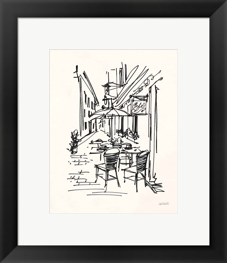 Anne Tavoletti Cafe Sketch II on Cream Framed Art Print - 16x19 Inches Black Frame Wall Decor for Living Room, Bedroom & Office