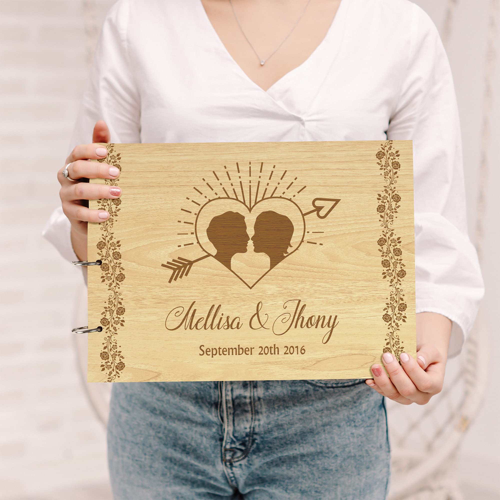 Personalized Engraved Wedding Guest Book - Laser Cut Wooden Cover Sign-in Book for Wedding Registry, Bridal Shower & Anniversary - Unique Keepsake for Special Occasions