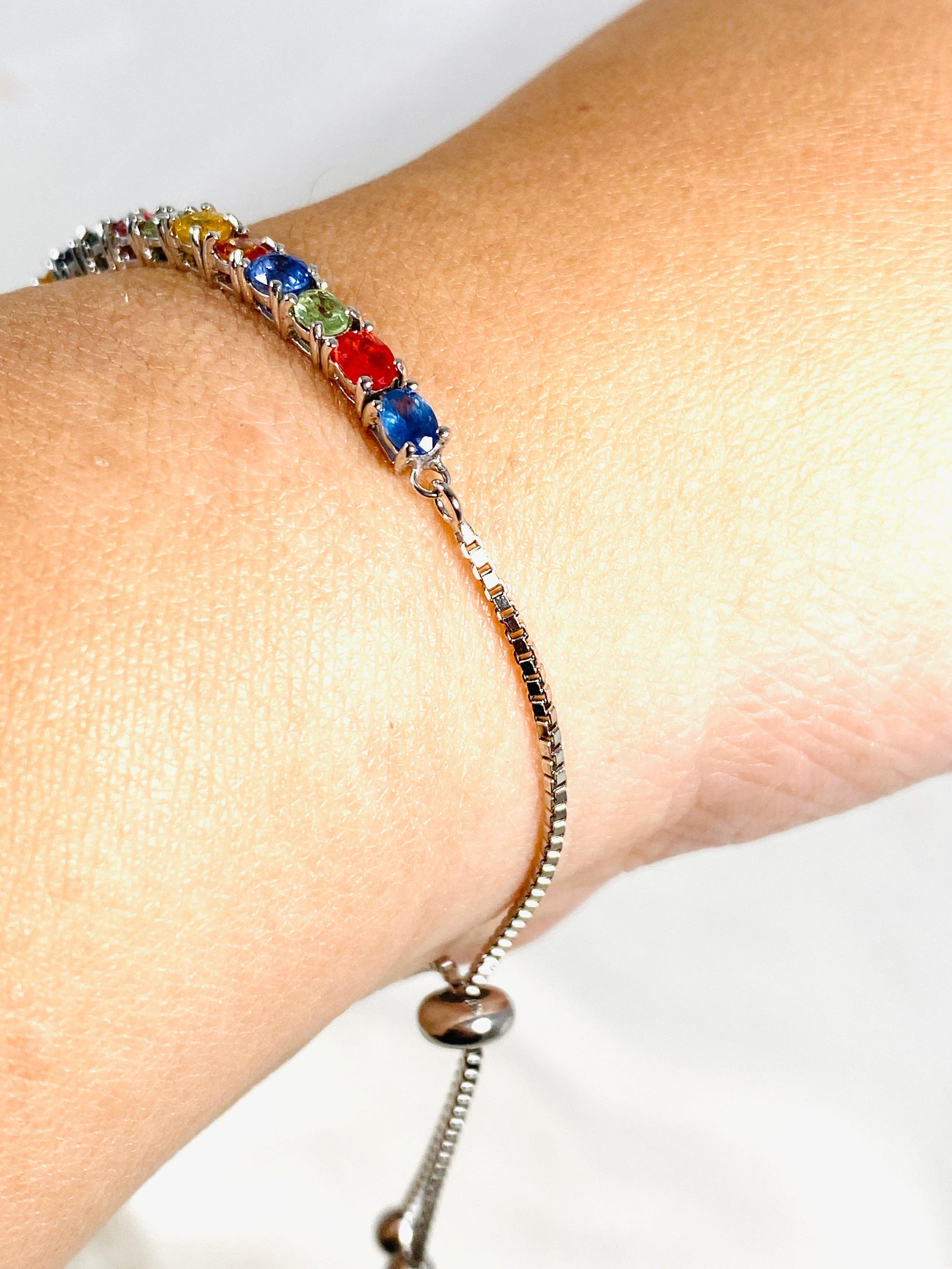 Multi-Colored Sapphire Lariat Bracelet SSGJ 83 - Elegant Adjustable Jewelry for Women, Perfect for Parties, Weddings & Special Occasions