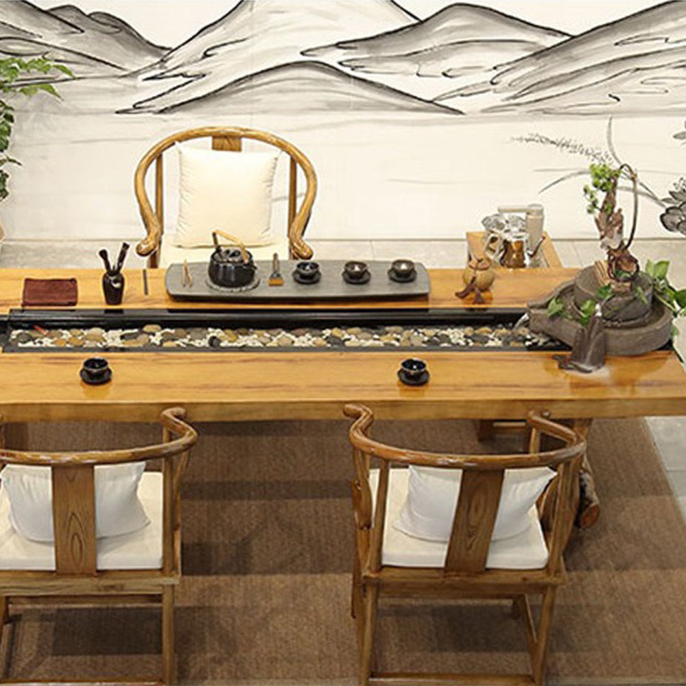 Premium Chinese Pine Wood Tea Table Set with Running Water & Fish Pond - Zen Garden Decor for Home, Office, or Outdoor Relaxation