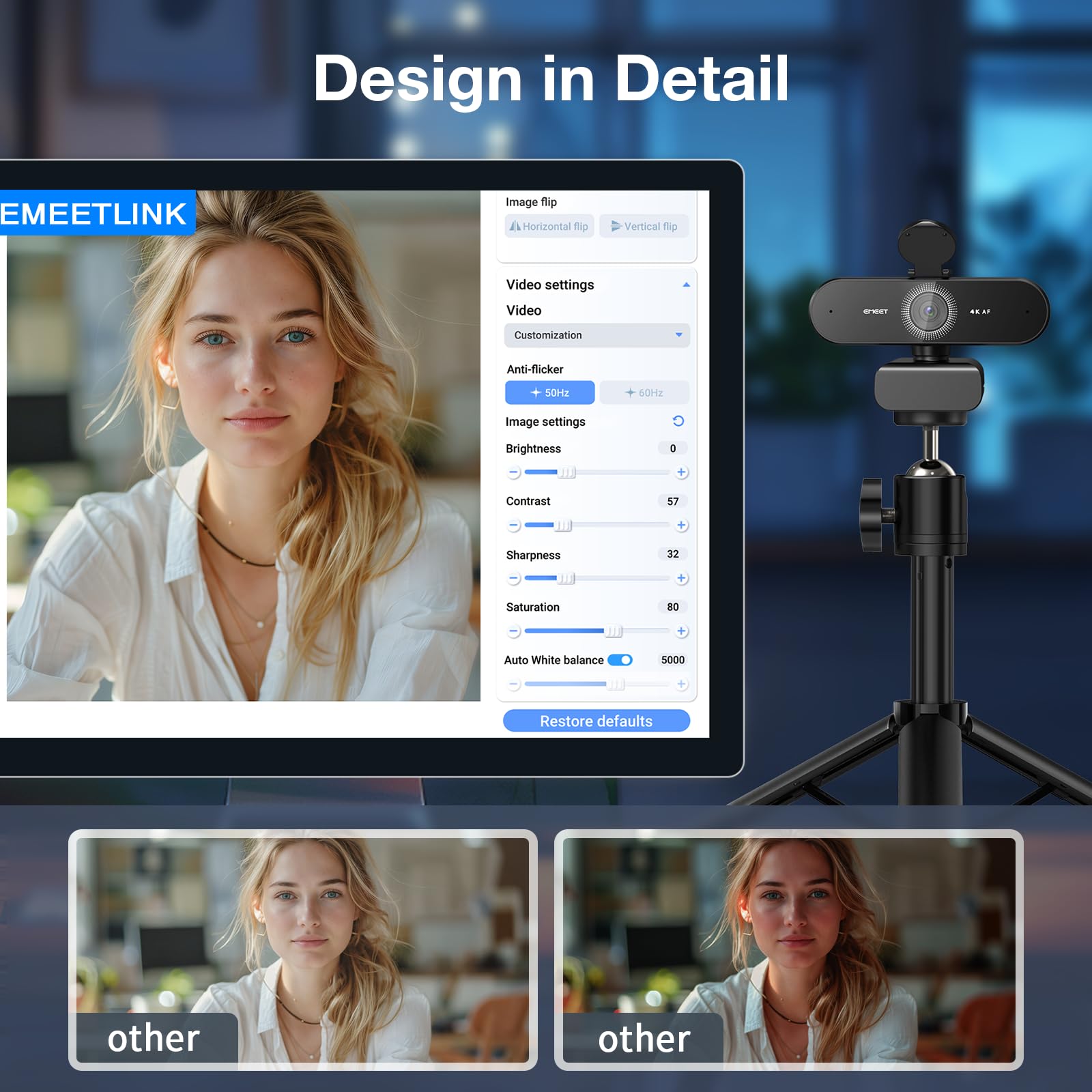 EMEET NOVA 4K Webcam with Tripod Stand - 4K UHD Streaming Camera with PDAF Autofocus, Adjustable Height & 360° Swivel Head, Dual Noise-Canceling Mics, USB Plug & Play, Privacy Cover - Perfect for Zoom Meetings, YouTube Live Streaming & Remote Work
