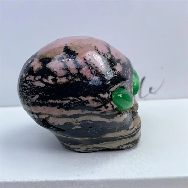 2 Inch Natural Rhodonite Alien Skull Crystal Carving - Healing Energy Stone for Meditation, Home Decor & Spiritual Gifts - Unique Handcrafted Collectible for Reiki, Chakra Balancing & Positive Energy (1PC)