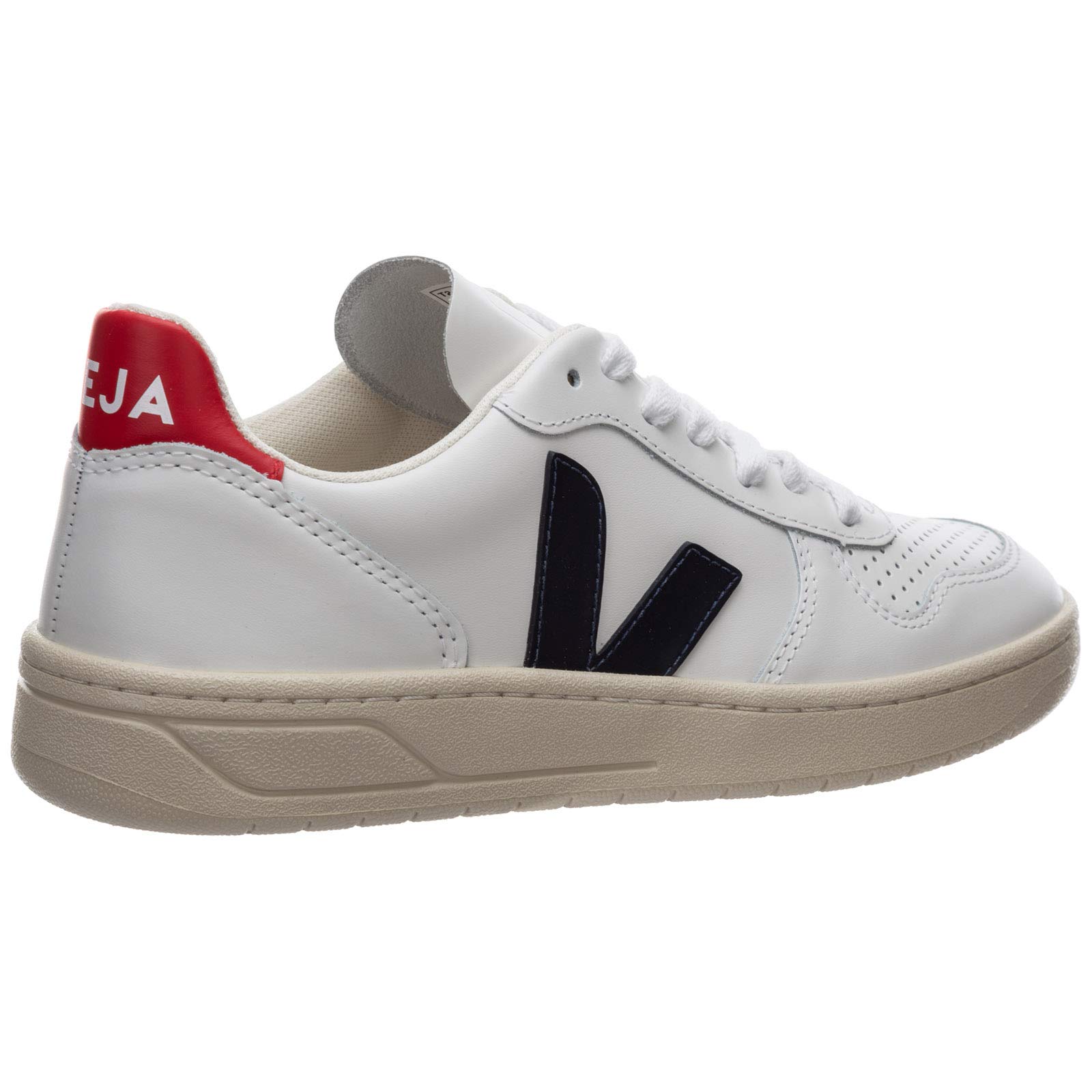 Veja Women's V-10 Sneakers - Extra White/Nautico/Pekin - Size 10 US - Eco-Friendly Vegan Leather Casual Shoes for Everyday Wear & Sustainable Fashion