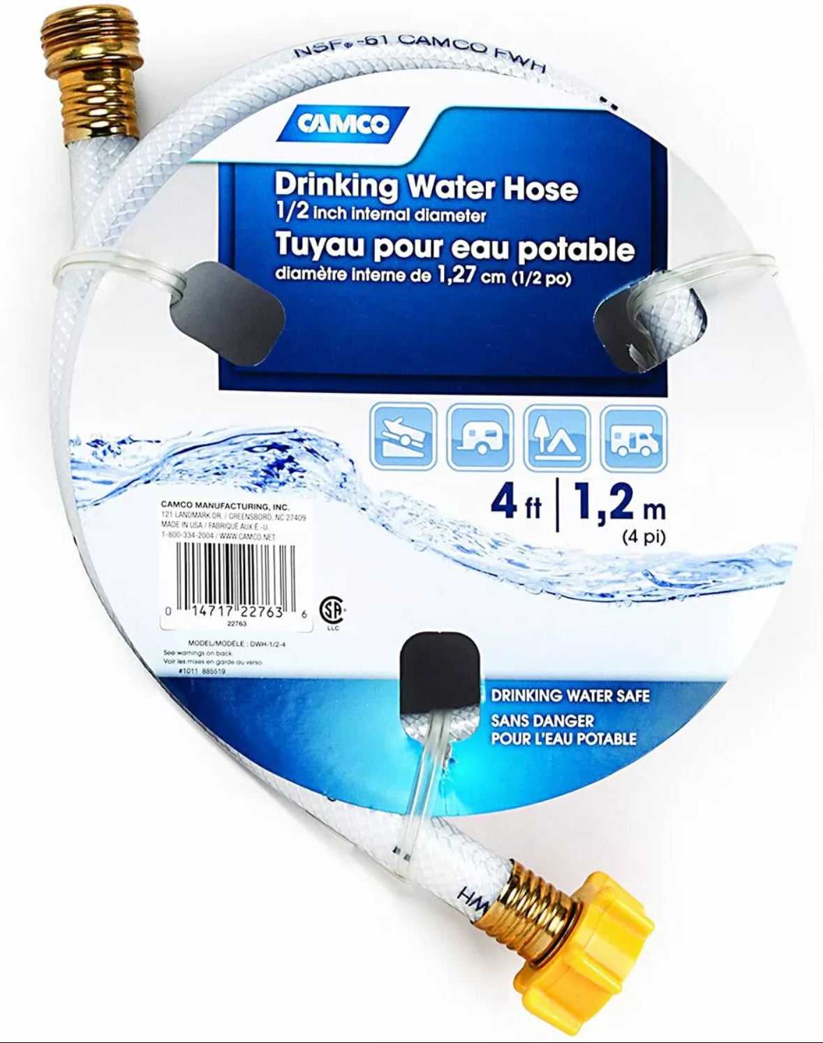 Camco 22763 TastePURE 4-Foot Drinking Water Safe Hose - 1/2 Inch Inner Diameter - BPA Free RV, Camping & Home Water Supply