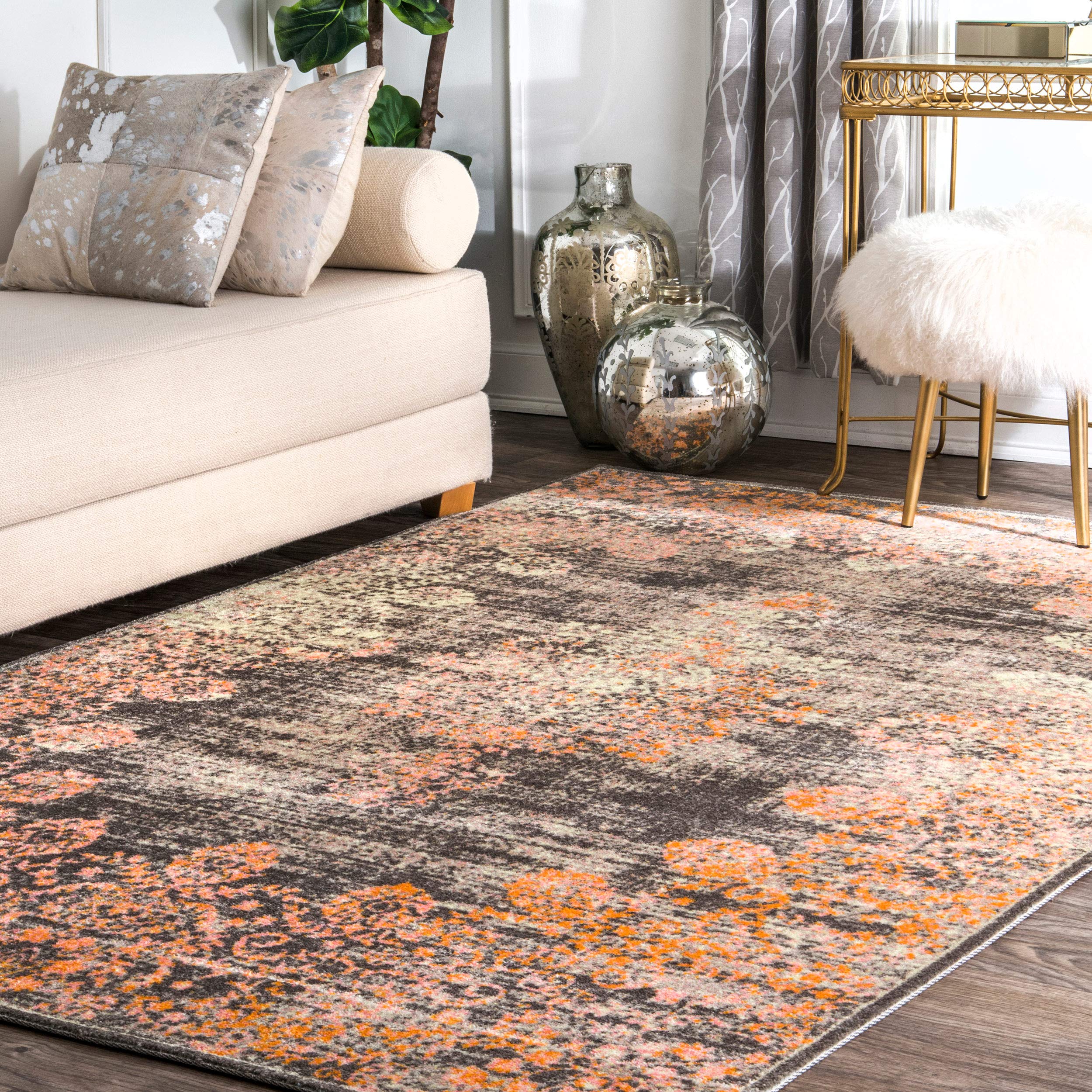 nuLOOM Vintage Corene Flora Area Rug 4' x 6' Pink - Soft Bohemian Floral Rug for Living Room, Bedroom & Nursery Decor