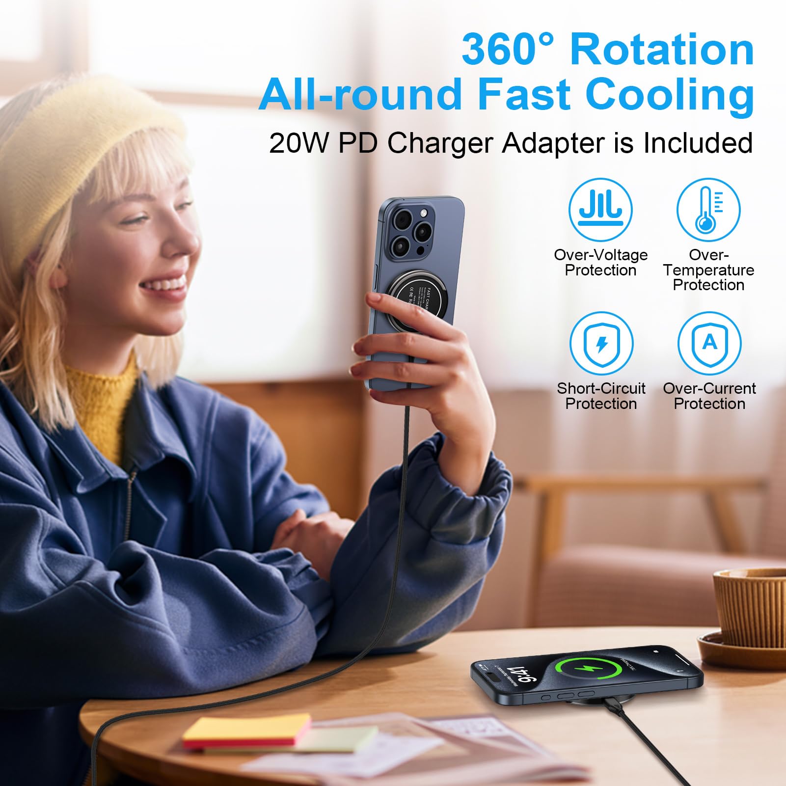 Samsung S24 Ultra 15W Fast Magnetic Wireless Charger - Magsafe Charging Pad & Stand with USB C Block for Galaxy S25 Plus/Z Flip6/Fold6/S24FE/S23/S22, iPhone 16/15 Pro Max, Pixel 9/8/7 - Perfect for Home, Office & Travel Charging