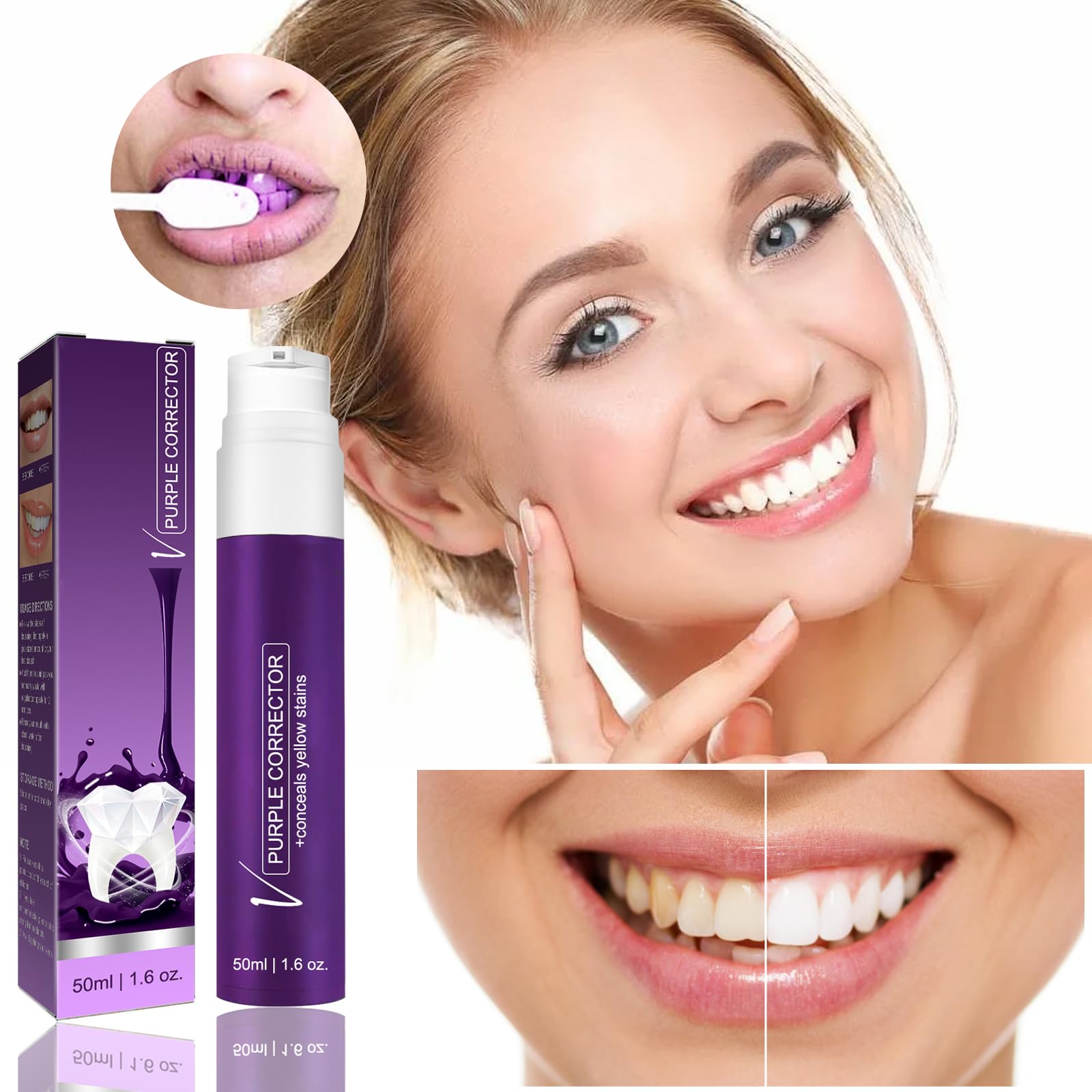 Purple Teeth Whitening Toothpaste for Smokers & Sensitive Teeth - Professional Whitening & Stain Removal Dental Care - Fresh Breath & Gentle Cleaning for Daily Oral Hygiene