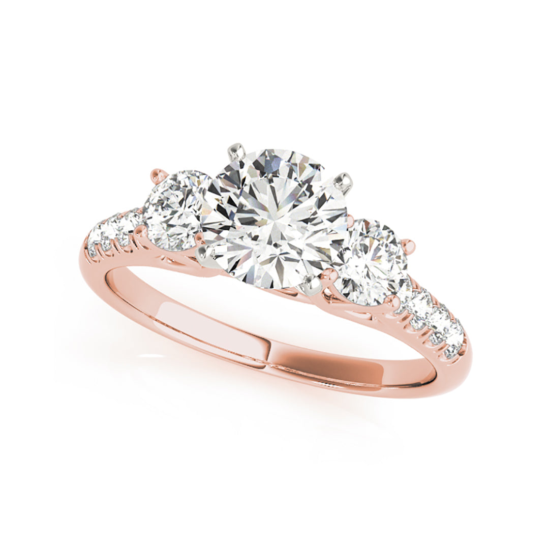 1.24 CTW Three Stone Round Brilliant Cut Diamond Pave Shank Engagement Ring for Wedding Proposal & Anniversary Gift - Perfect for Bridal Jewelry & Special Occasions