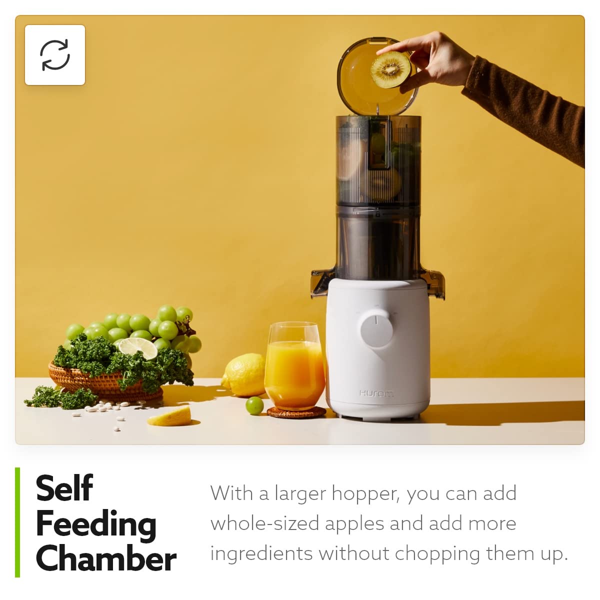 Hurom H310A Renewed Slow Masticating Juicer - Self Feeding, Easy Clean, Quiet Motor | High Yield Cold Press Juicer for Whole Fruits & Vegetables | BPA Free, Charcoal Gray | Perfect for Healthy Juicing at Home, Office or Gym